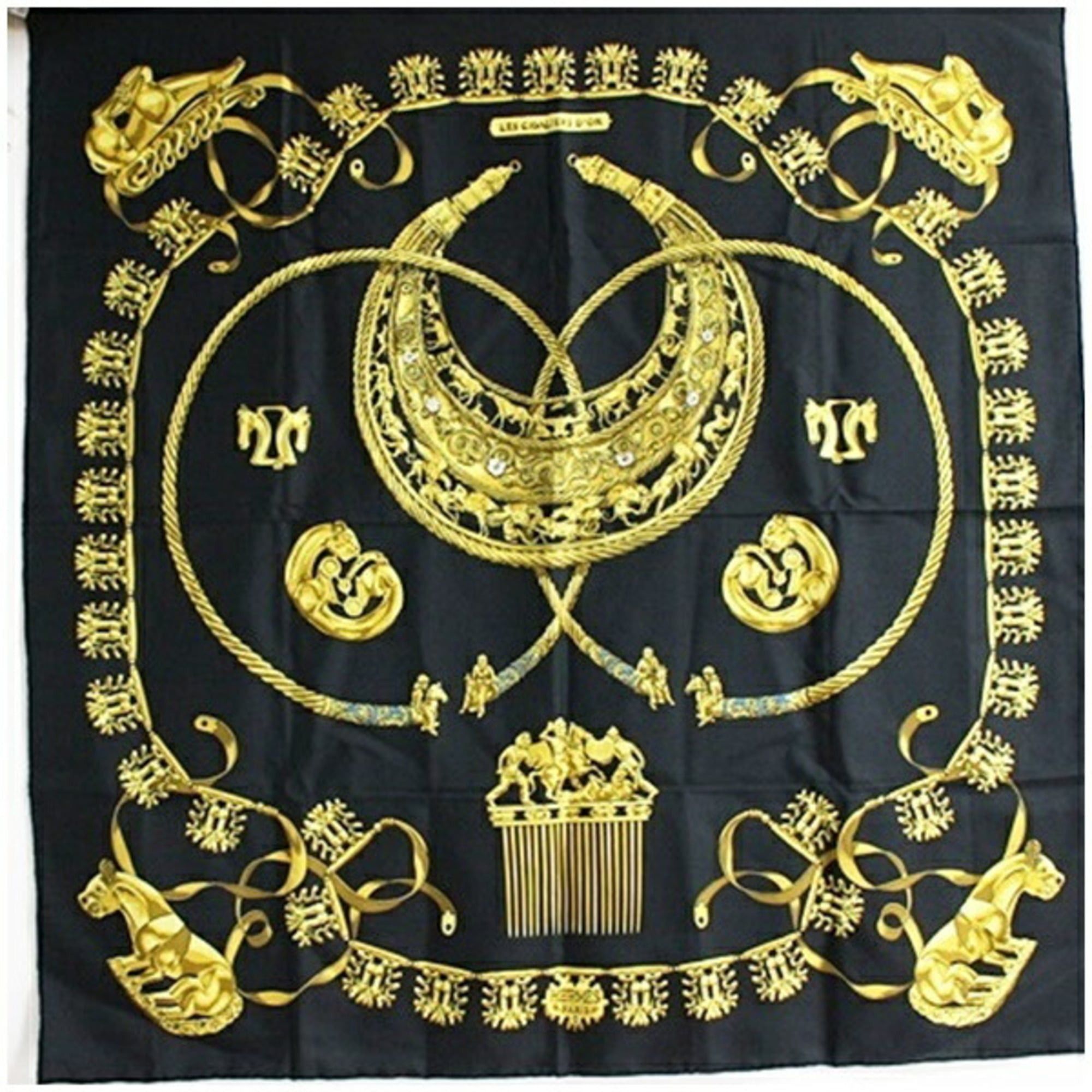 Hermes Hermes Silk Scarf Muffler Carre 90 LES CAVALIERS D'OR (Golden Knights) HERMES Women's Size ONE SIZE - 2 Thumbnail