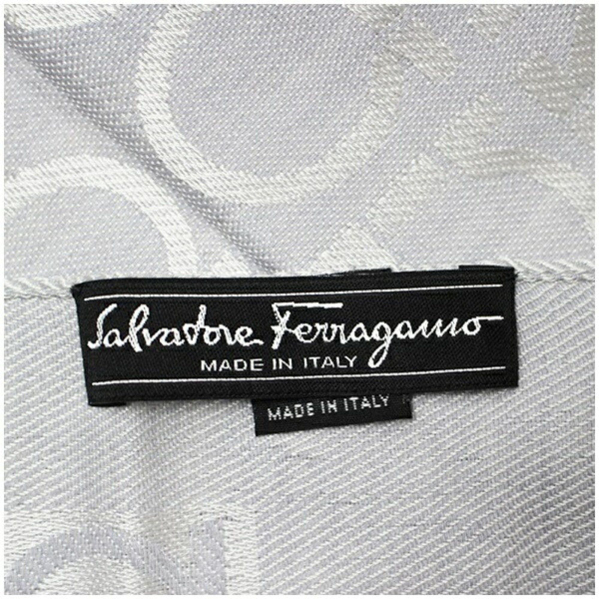 Salvatore Ferragamo Salvatore Ferragamo Unused Wool Silk Rectangular Stole/Scarf, Light Gray, Gancini Design, Women's Size ONE SIZE - 6 Thumbnail