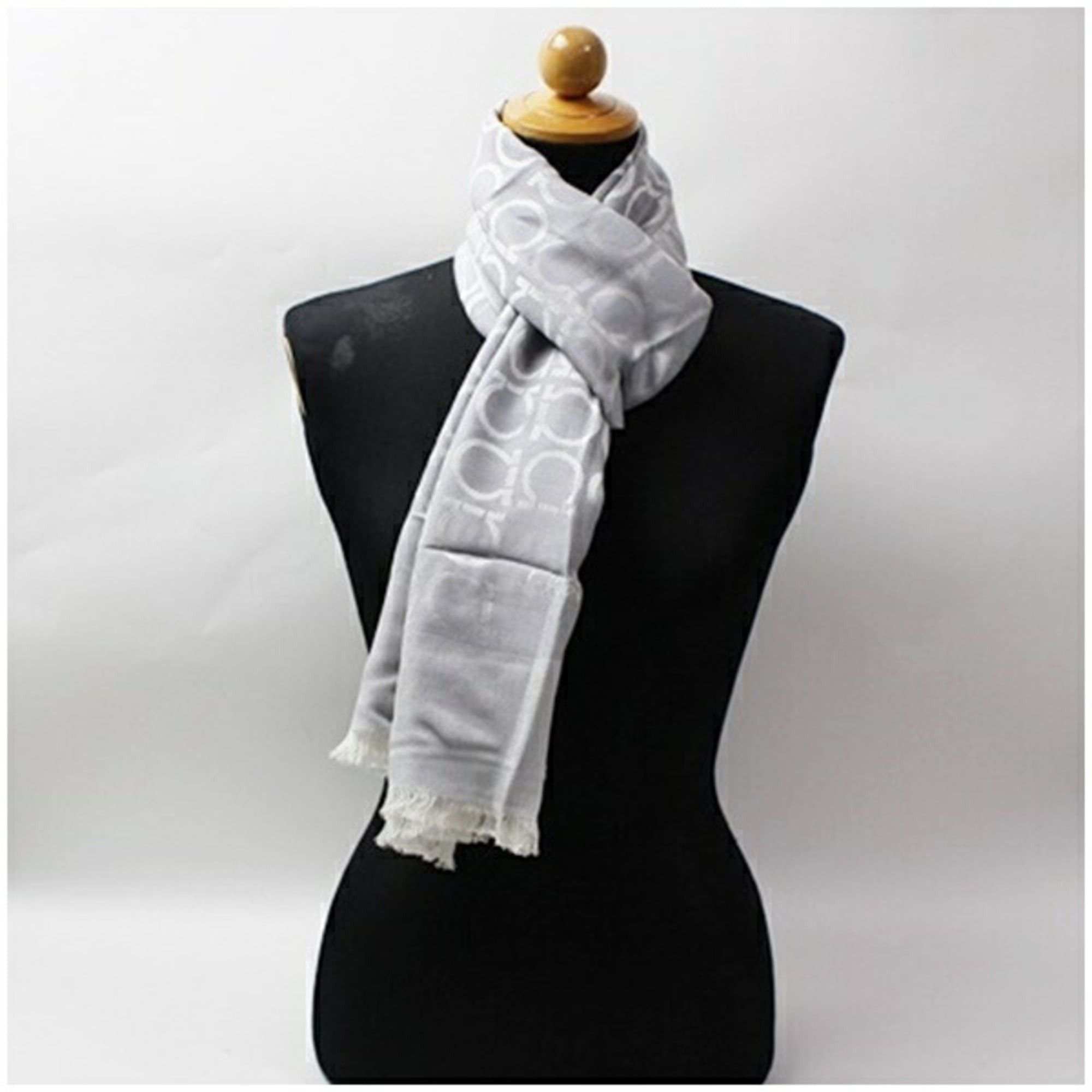 Salvatore Ferragamo Salvatore Ferragamo Unused Wool Silk Rectangular Stole/Scarf, Light Gray, Gancini Design, Women's Size ONE SIZE - 3 Thumbnail