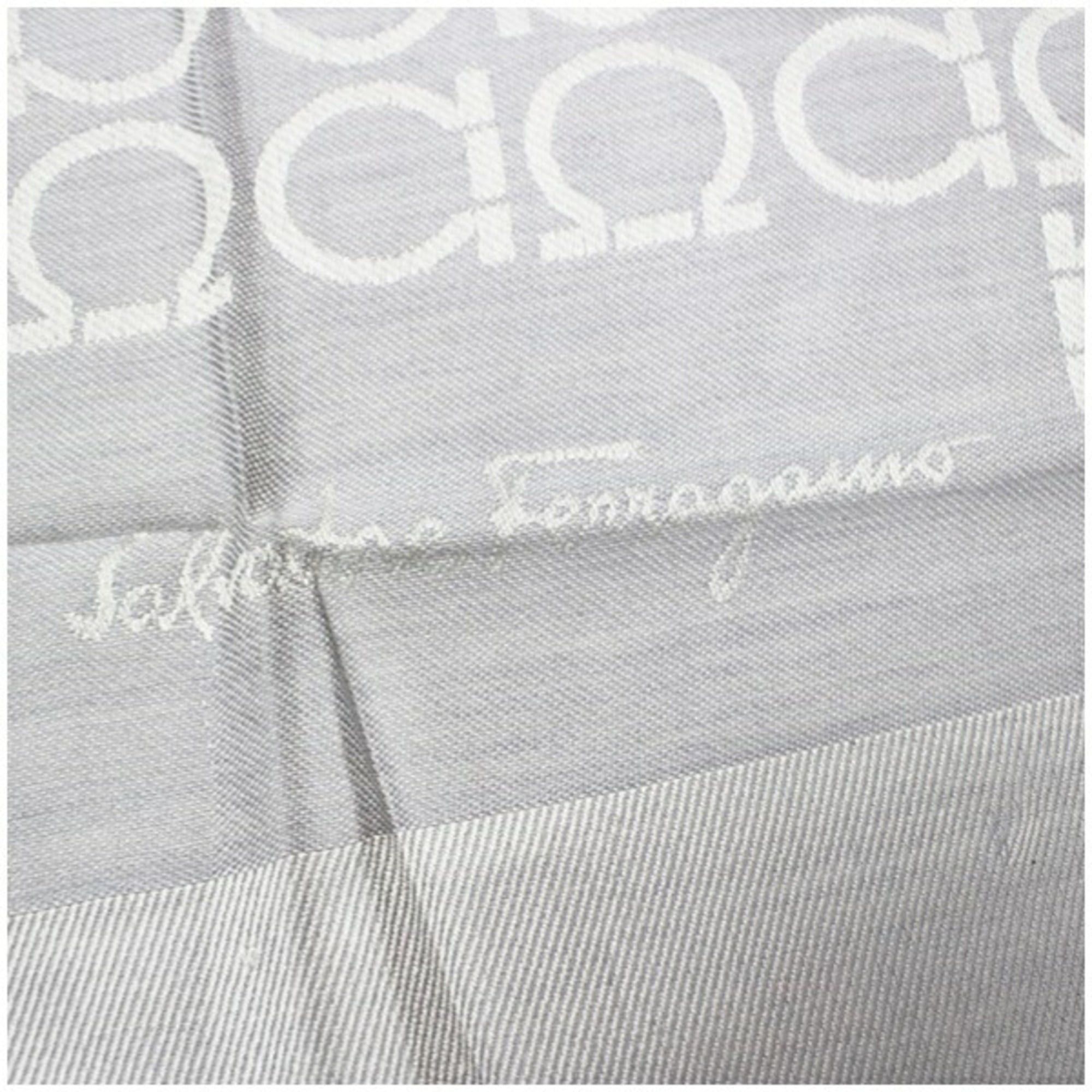 Salvatore Ferragamo Salvatore Ferragamo Unused Wool Silk Rectangular Stole/Scarf, Light Gray, Gancini Design, Women's Size ONE SIZE - 4 Thumbnail