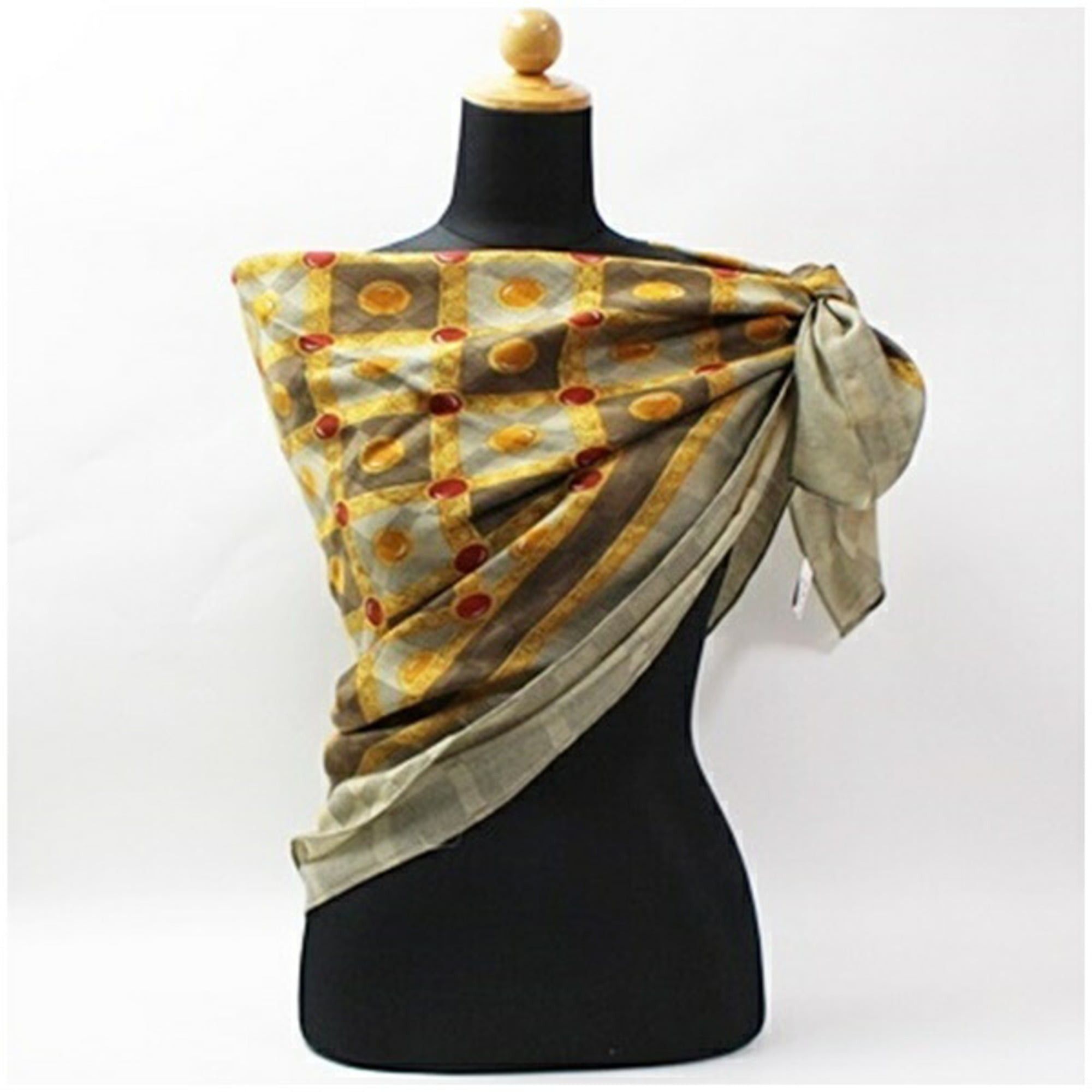 Yves Saint Laurent Yves Saint Laurent Wool Silk Large Scarf Stole Muffler Khaki x Mustard Red YVES SAINT LAURENT Women's Size ONE SIZE - 3 Thumbnail