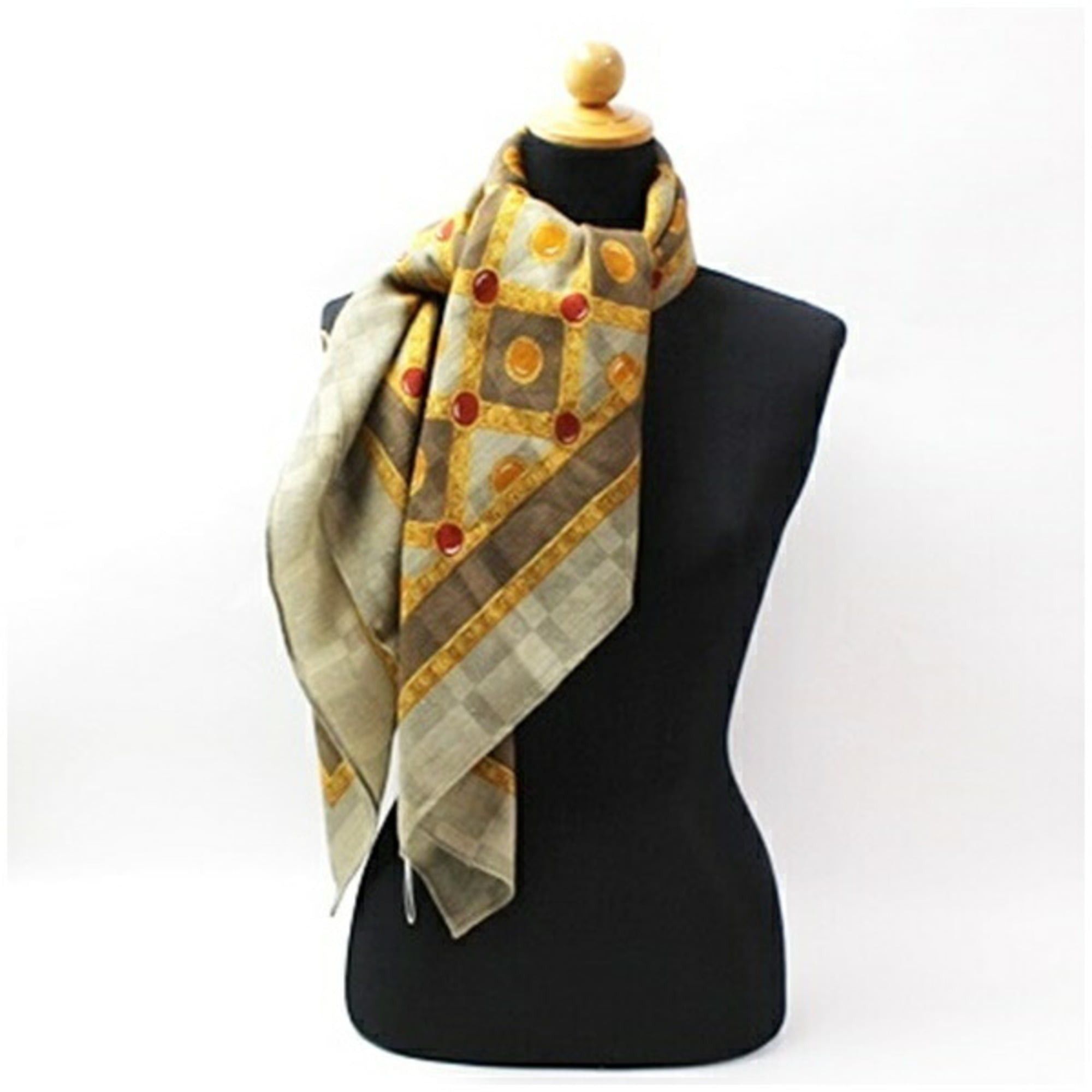 Yves Saint Laurent Yves Saint Laurent Wool Silk Large Scarf Stole Muffler Khaki x Mustard Red YVES SAINT LAURENT Women's Size ONE SIZE - 4 Thumbnail