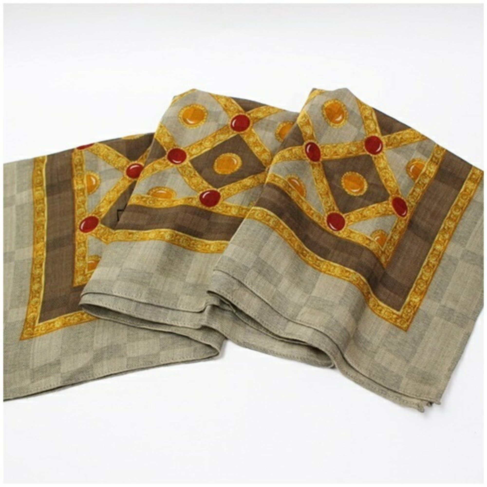 Yves Saint Laurent Yves Saint Laurent Wool Silk Large Scarf Stole Muffler Khaki x Mustard Red YVES SAINT LAURENT Women's Size ONE SIZE - 7 Thumbnail