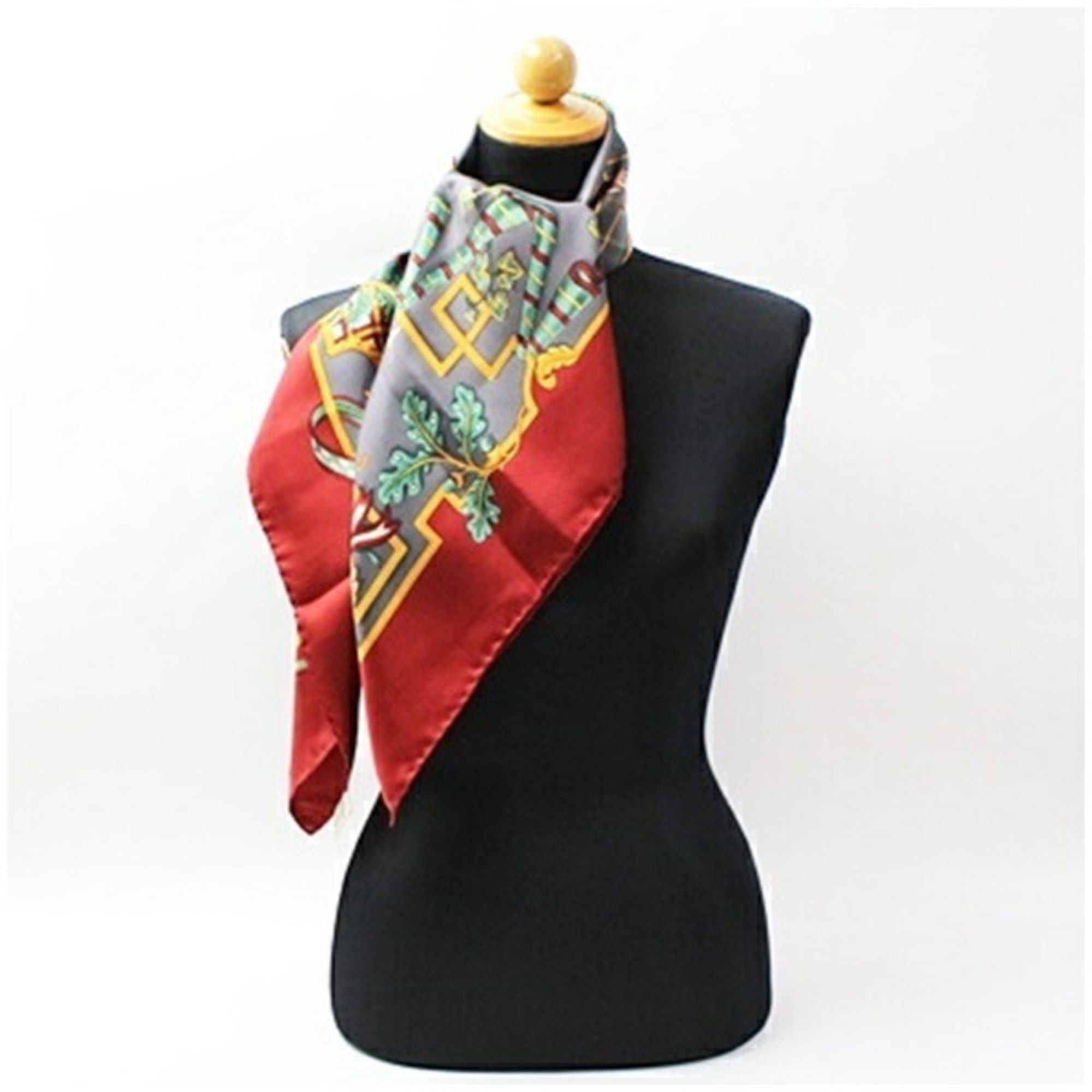 Salvatore Ferragamo Salvatore Ferragamo Silk Scarf/Muffler, Gray x Red, Ferragamo, Women's Size ONE SIZE - 4 Thumbnail