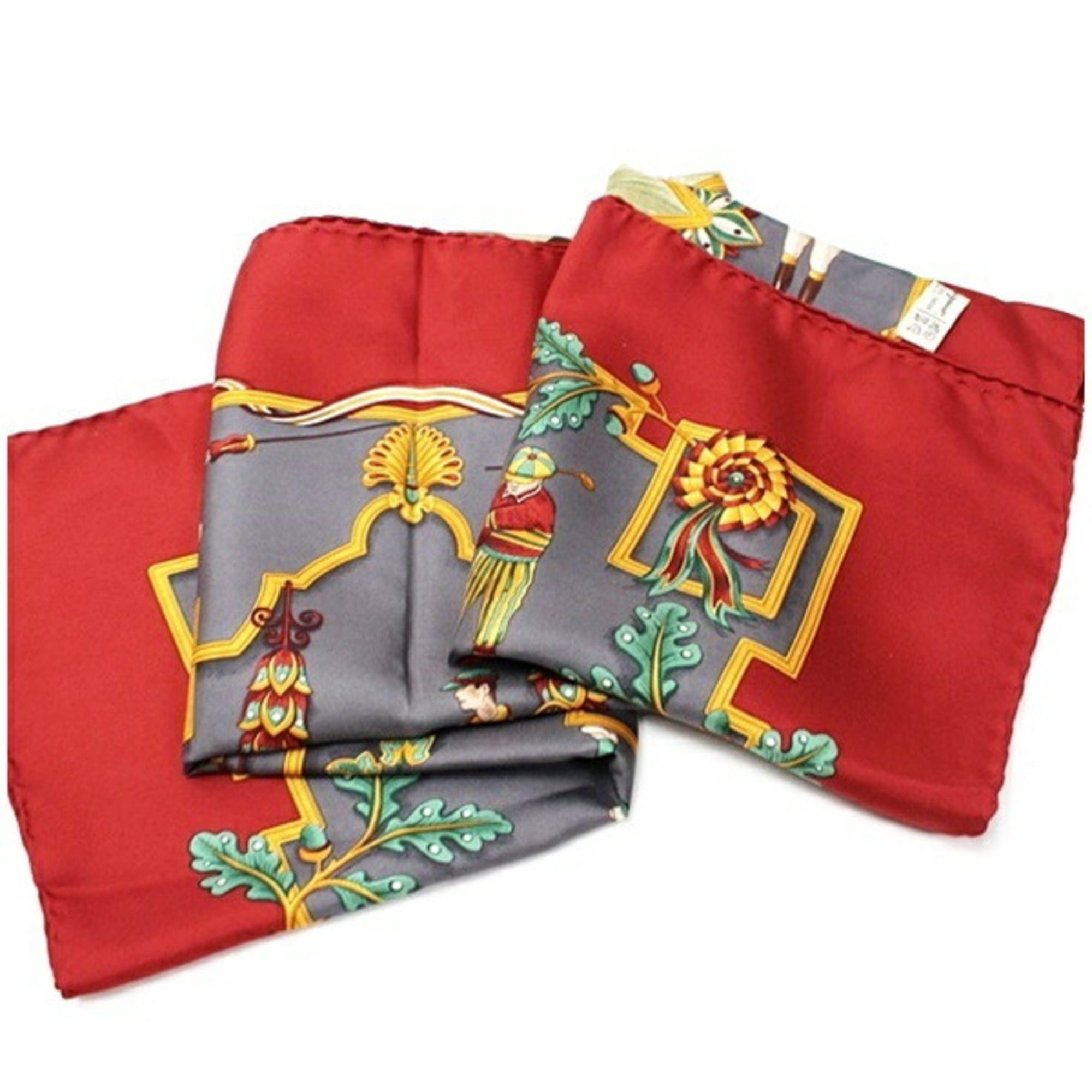 Salvatore Ferragamo Salvatore Ferragamo Silk Scarf/Muffler, Gray x Red, Ferragamo, Women's Size ONE SIZE - 8 Thumbnail