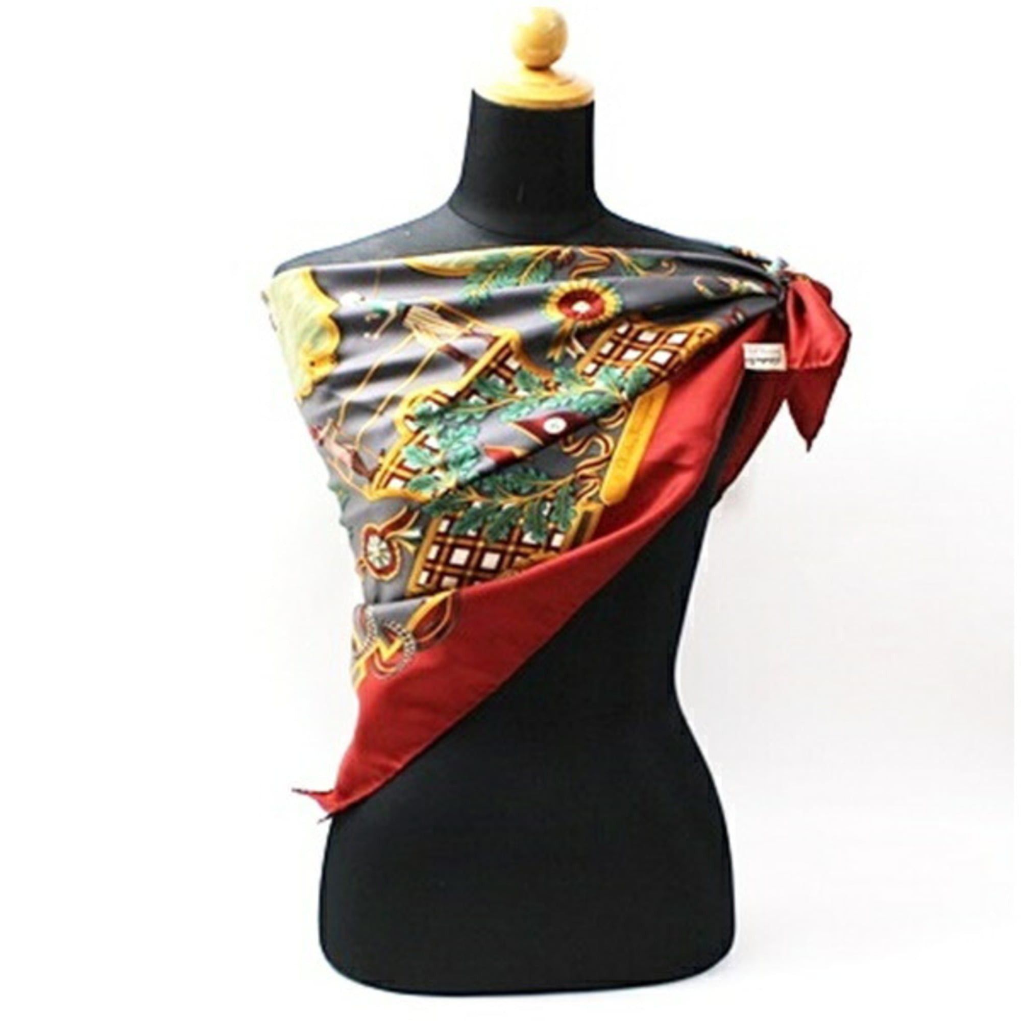 Salvatore Ferragamo Salvatore Ferragamo Silk Scarf/Muffler, Gray x Red, Ferragamo, Women's Size ONE SIZE - 3 Thumbnail