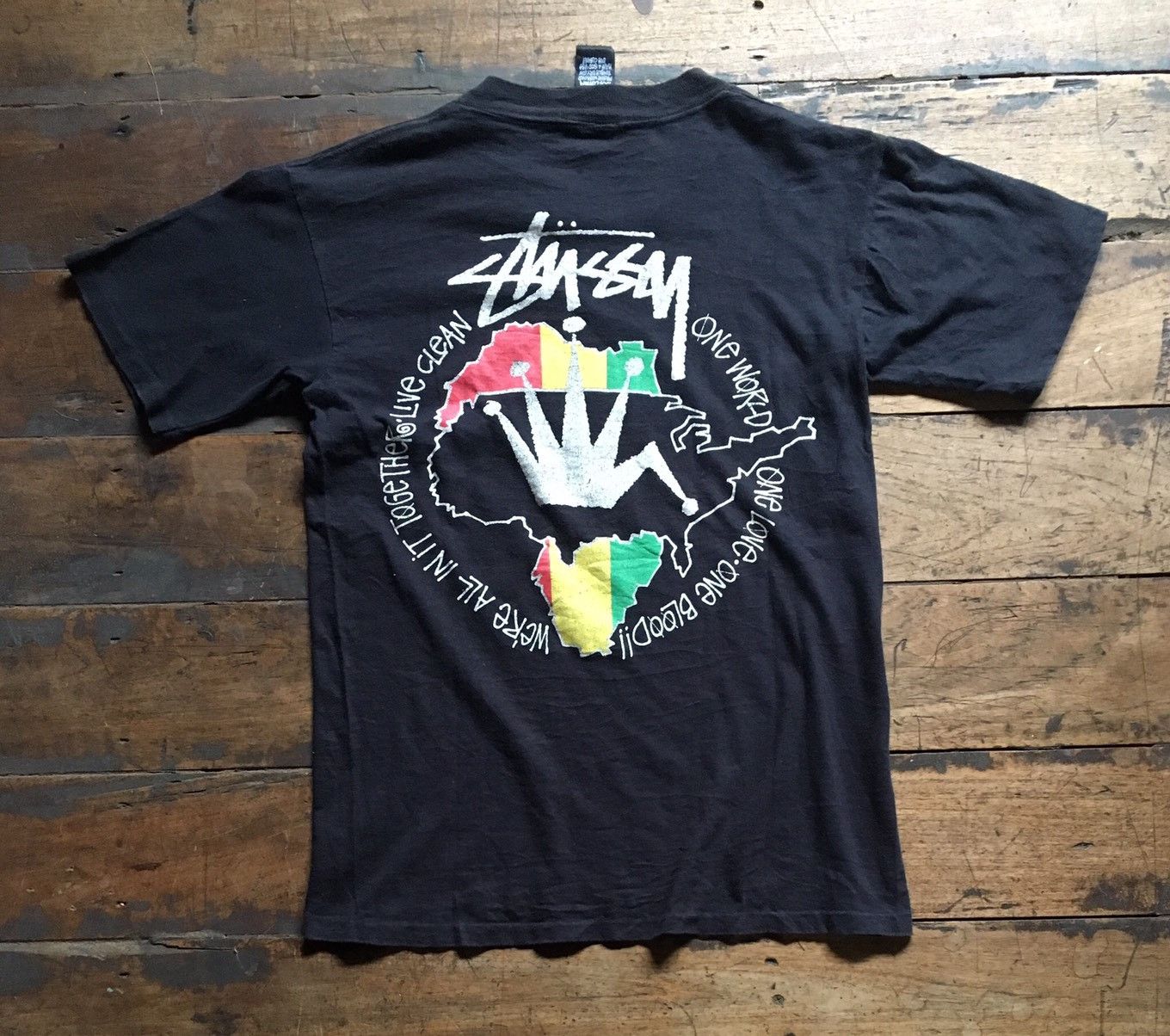 Stussy Vintage 90s STUSSY “One World-One Love-One Blood” Rasta T