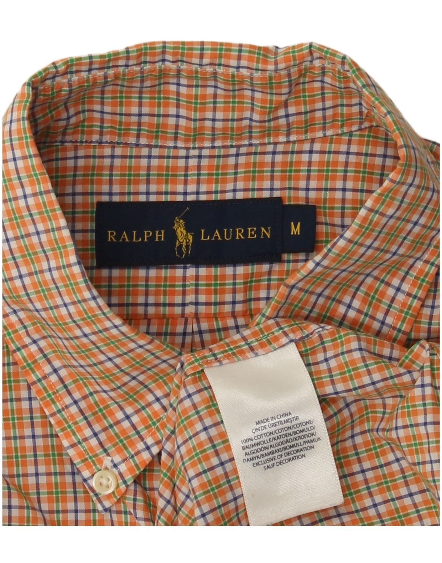 Ralph Lauren Mens Short Sleeve Shirt Medium Orange Check Cotton Size US M / EU 48-50 / 2 - 3 Thumbnail