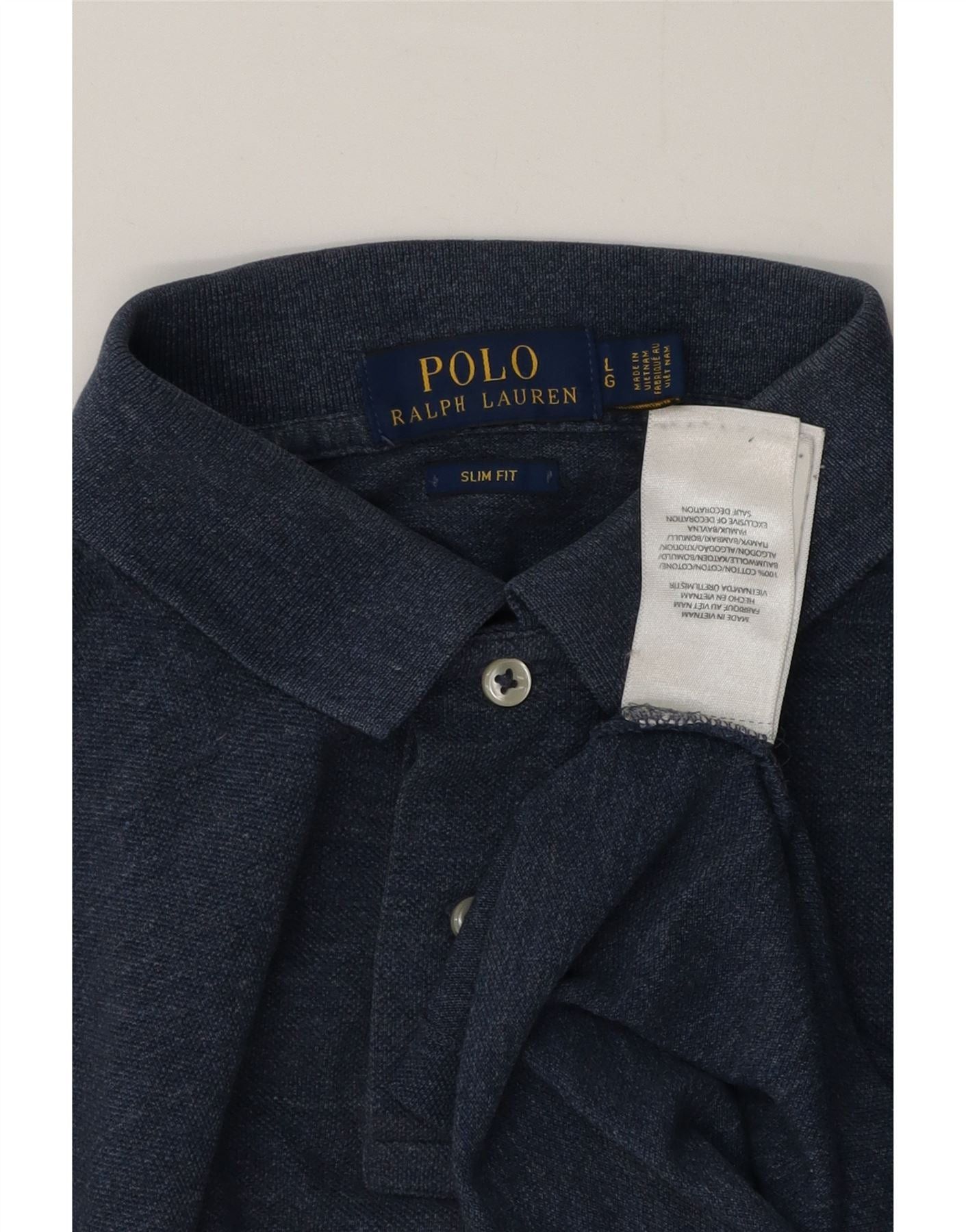Polo Ralph Lauren Mens Slim Fit Polo Shirt Large Navy Blue Flecked Cotton Size US M / EU 48-50 / 2 - 3 Thumbnail