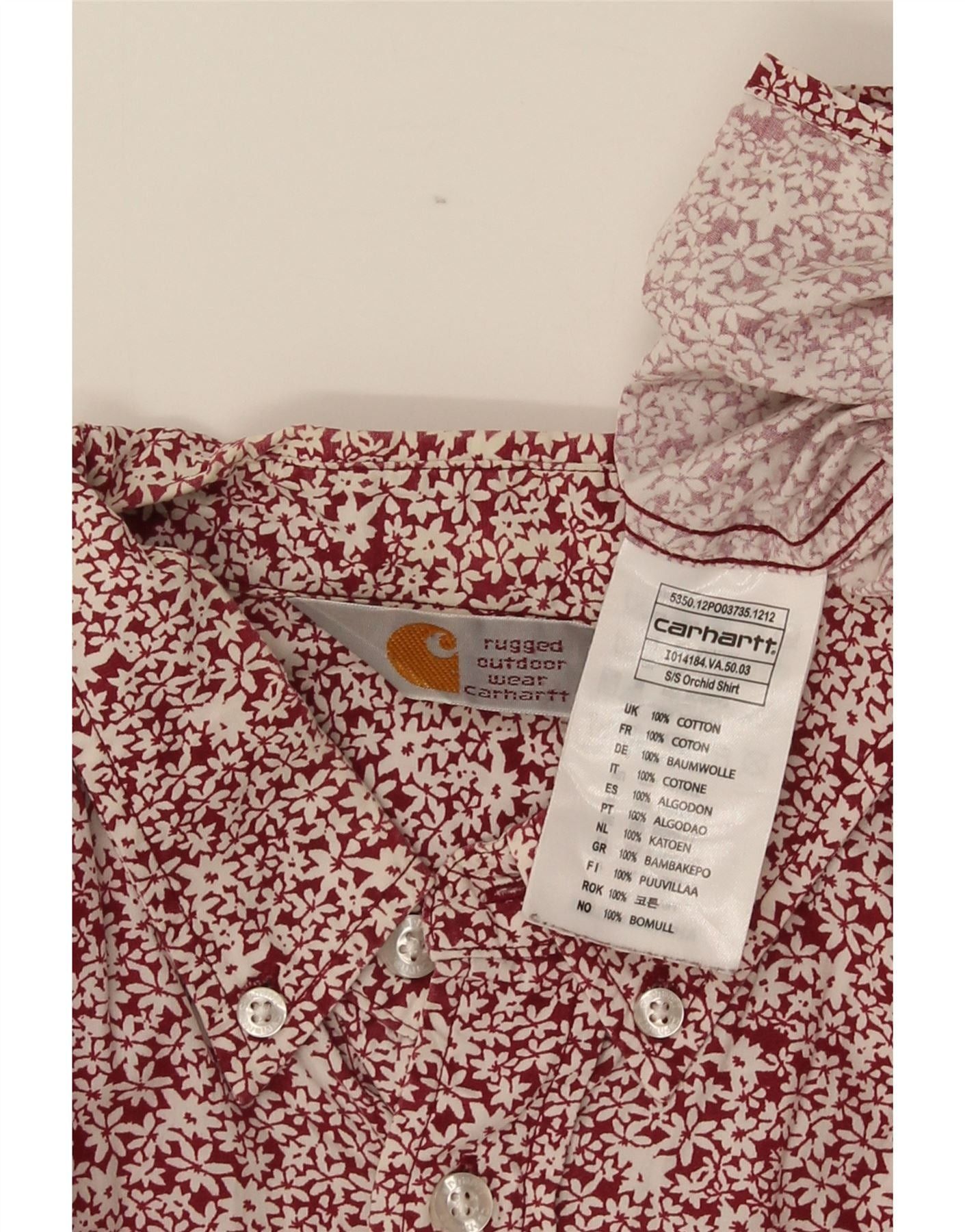 Carhartt Mens Short Sleeve Shirt Small Burgundy Floral Cotton Size US M / EU 48-50 / 2 - 3 Thumbnail