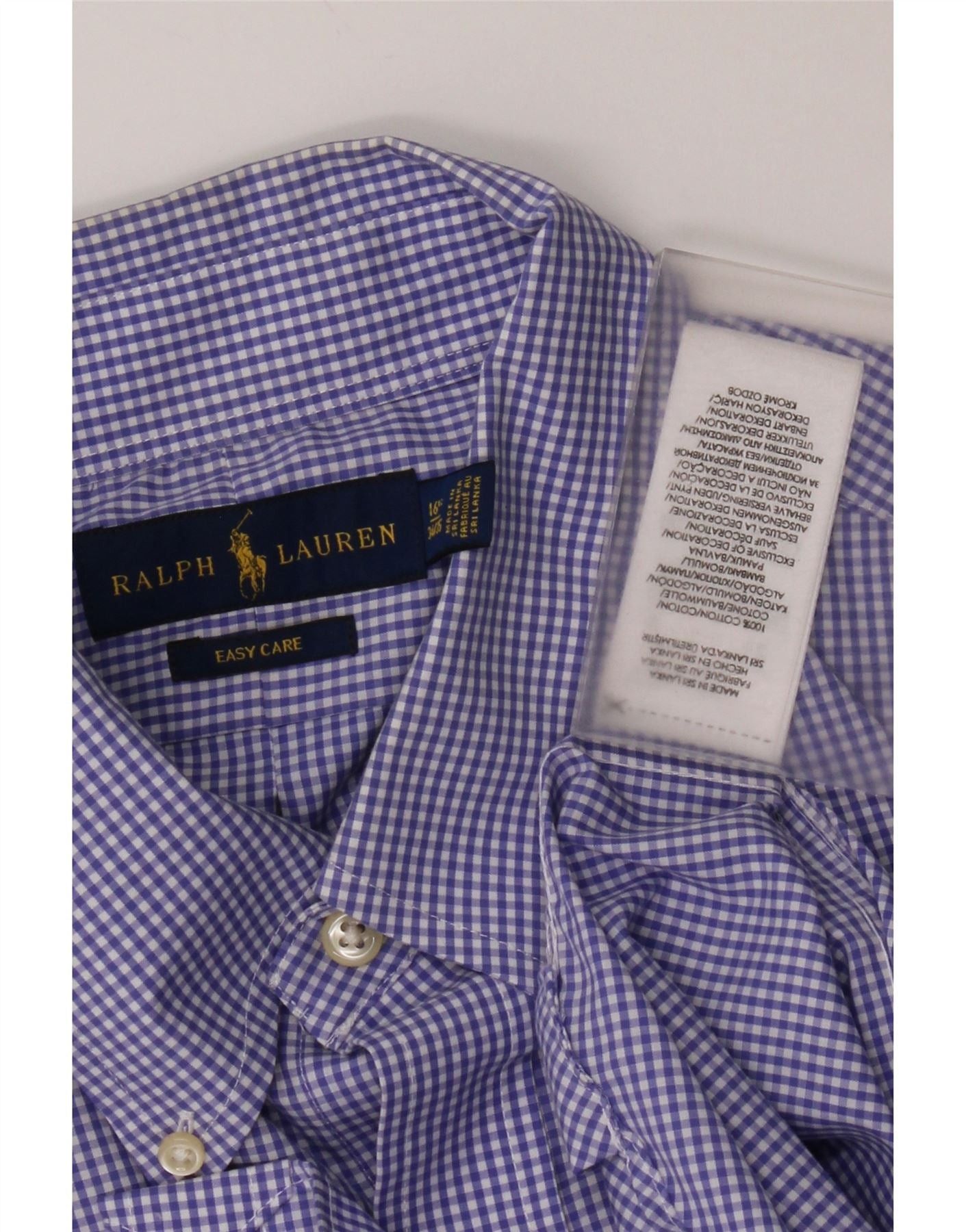 Ralph Lauren Mens Shirt 16 1/2 Large Blue Gingham Cotton Size US L / EU 52-54 / 3 - 3 Thumbnail