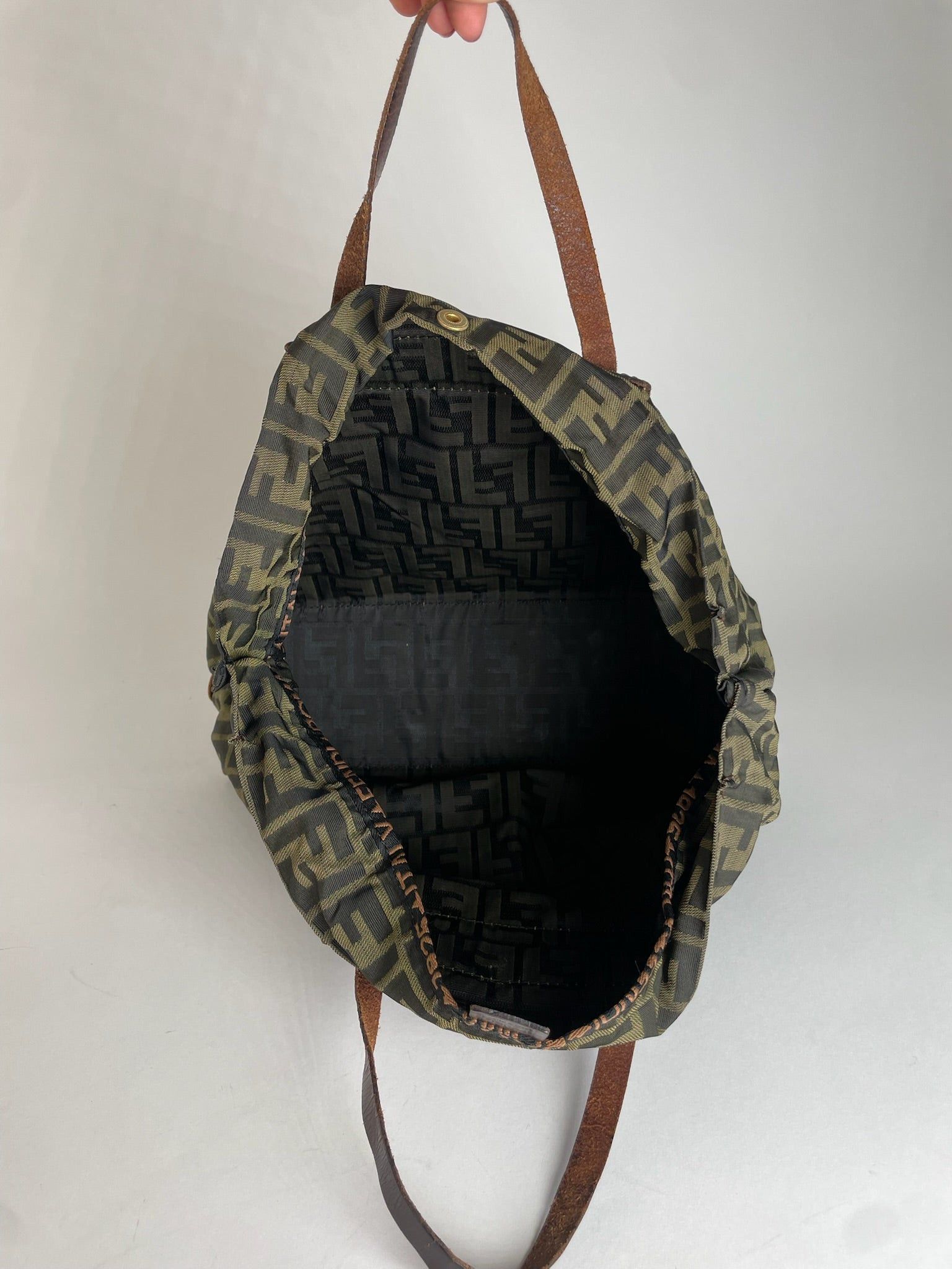 Fendi Vintage FF Monogram Canvas Leather Handbag Khaki Brown Size ONE SIZE - 5 Thumbnail