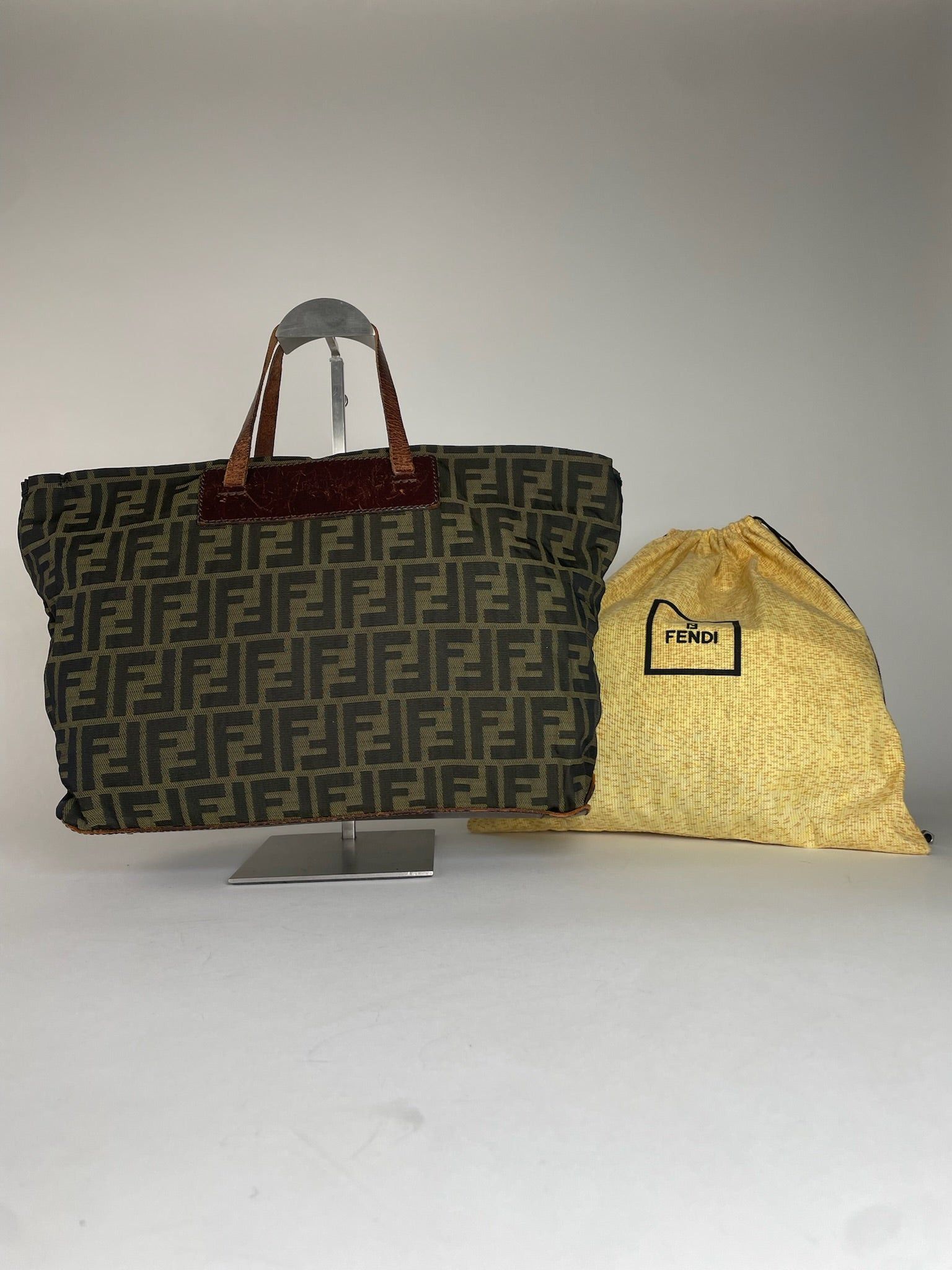 Fendi Vintage FF Monogram Canvas Leather Handbag Khaki Brown Size ONE SIZE - 11 Thumbnail