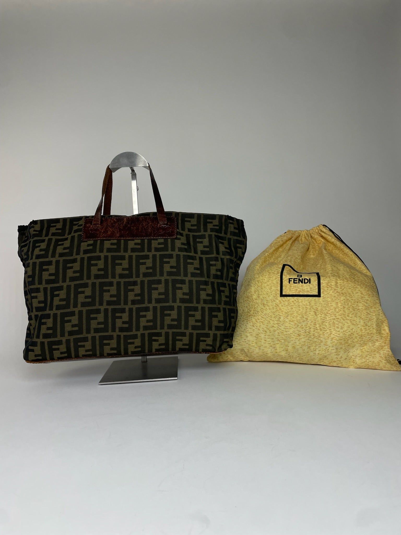 Fendi Vintage FF Monogram Canvas Leather Handbag Khaki Brown Size ONE SIZE - 2 Thumbnail