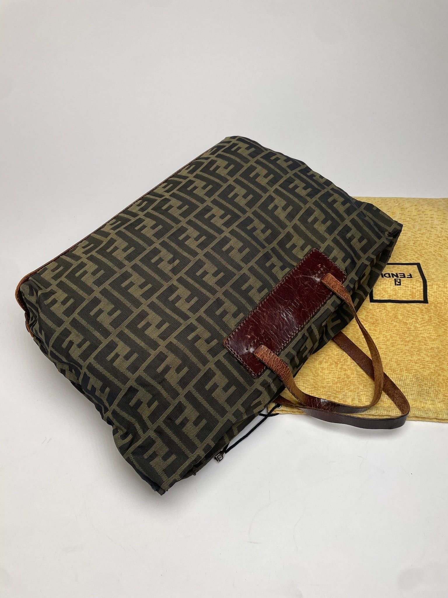 Fendi Vintage FF Monogram Canvas Leather Handbag Khaki Brown Size ONE SIZE - 7 Thumbnail
