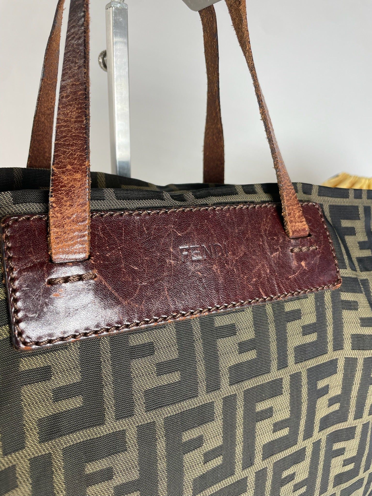 Fendi Vintage FF Monogram Canvas Leather Handbag Khaki Brown Size ONE SIZE - 12 Thumbnail