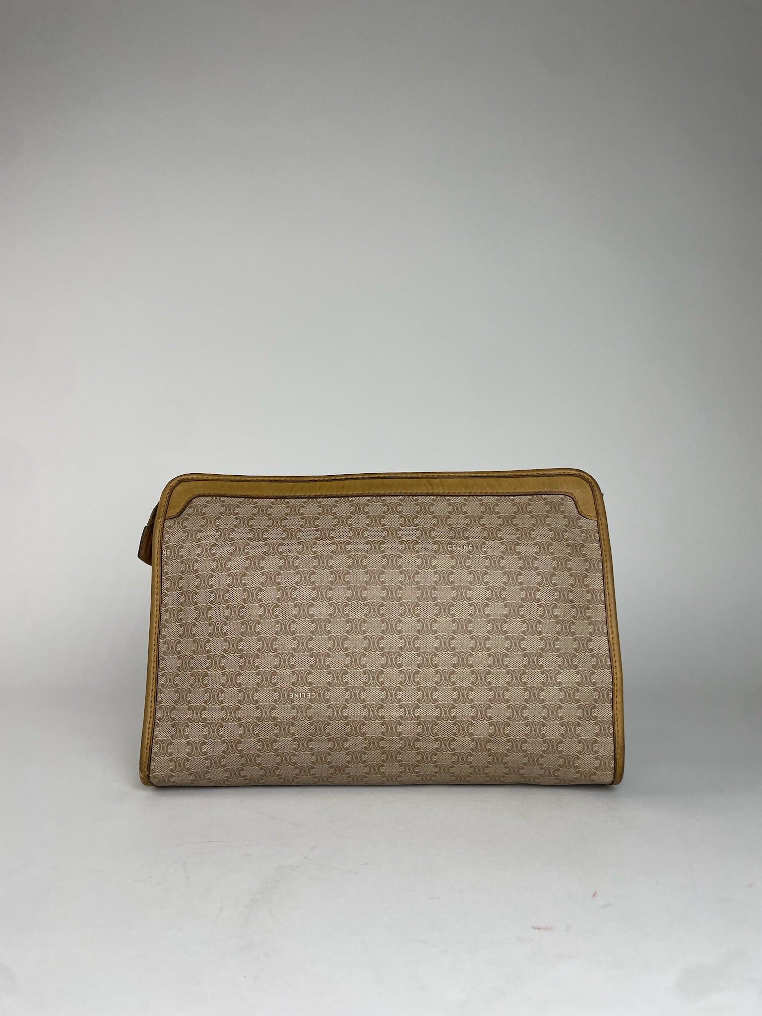 Celine Vintage Paris Triomphe Monogram Leather Clutch Beige Brown Size ONE SIZE - 9 Thumbnail