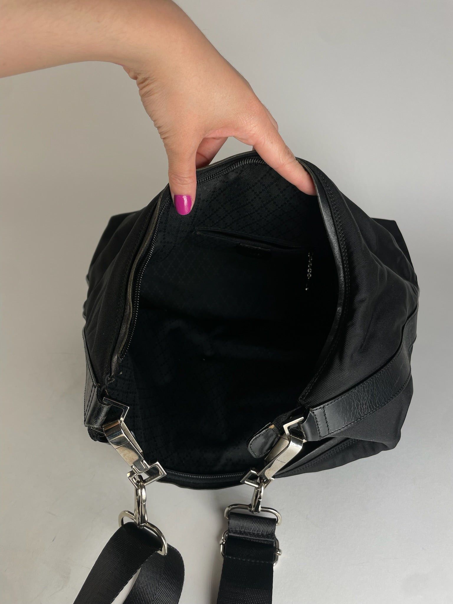 Gucci Vintage Leather / Canvas Hobo Handbag Black Size ONE SIZE - 3 Thumbnail