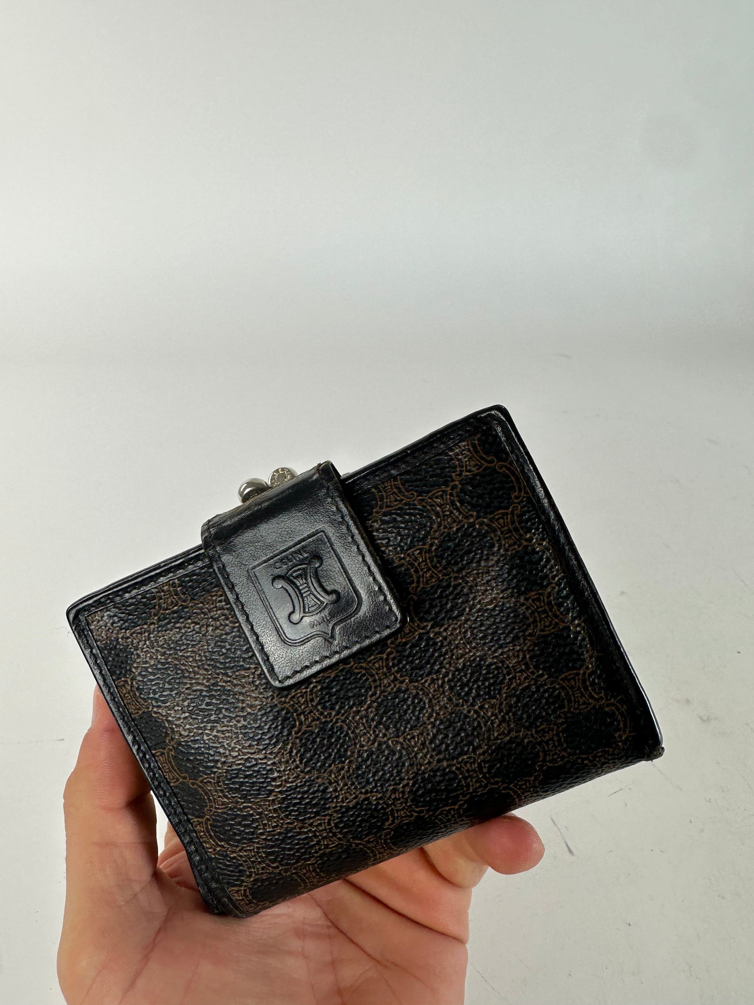 Celine Vintage Paris Triomphe Monogram Leather Wallet Black Brown Size ONE SIZE - 3 Thumbnail