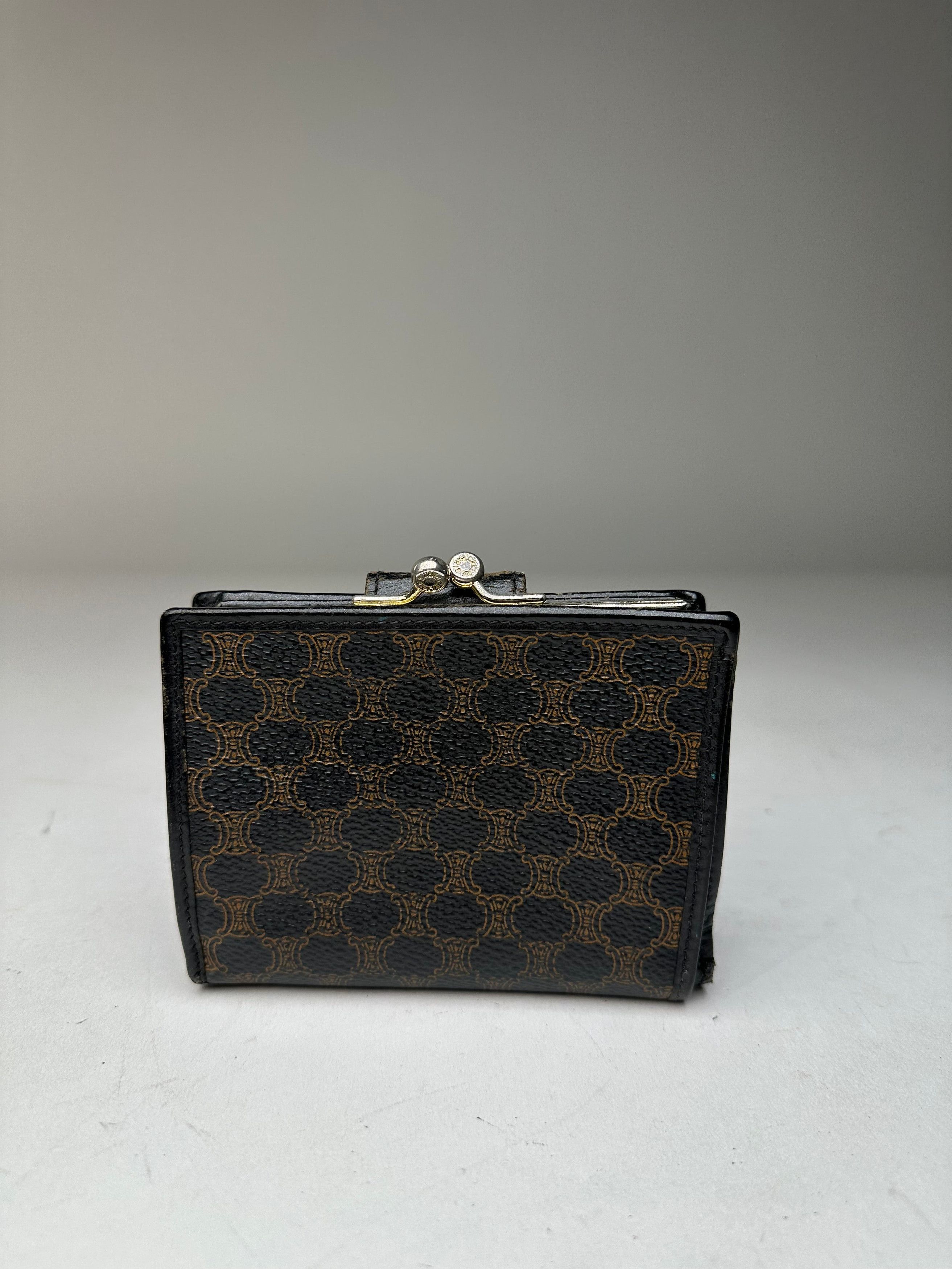 Celine Vintage Paris Triomphe Monogram Leather Wallet Black Brown Size ONE SIZE - 2 Thumbnail
