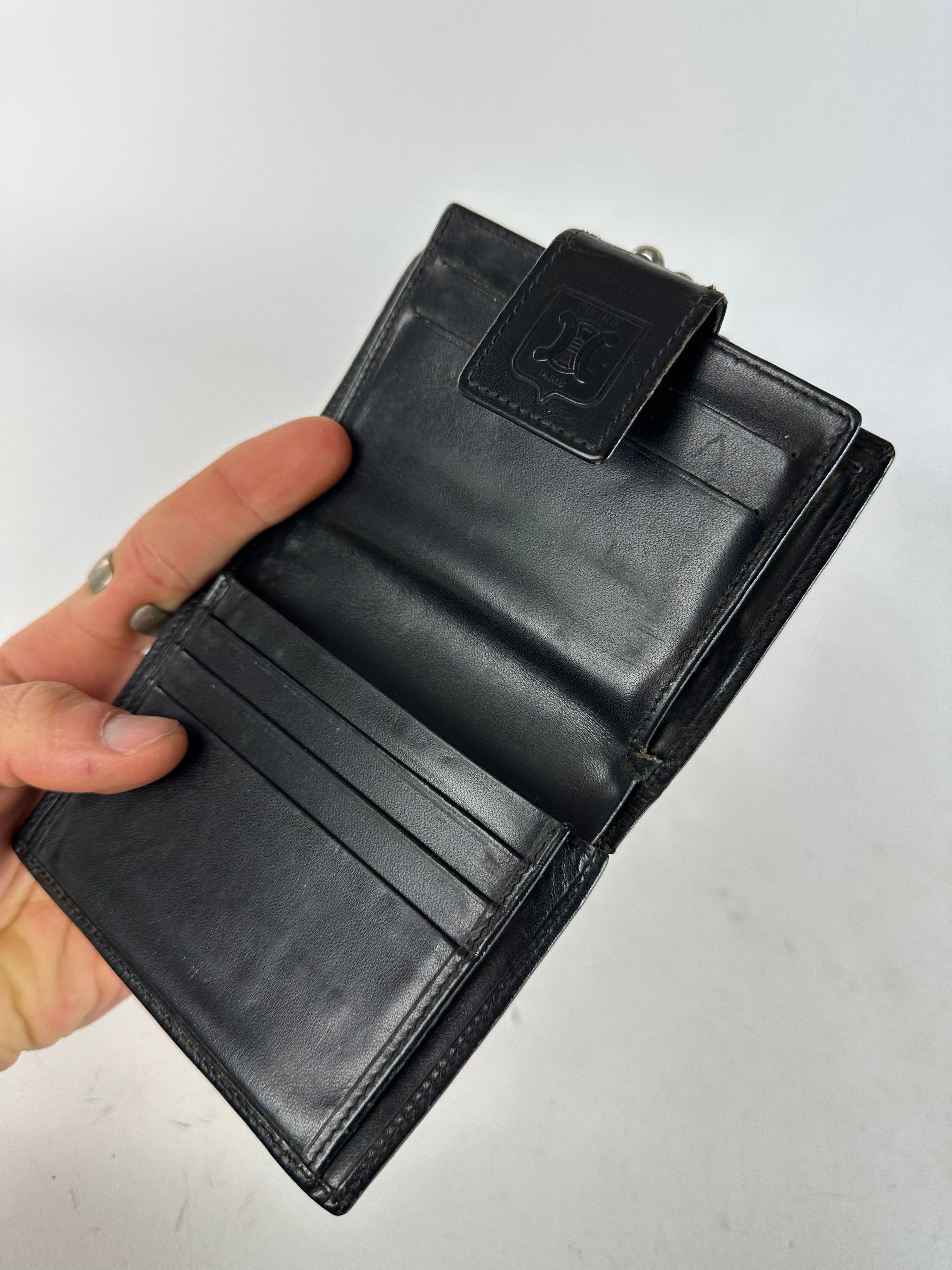 Celine Vintage Paris Triomphe Monogram Leather Wallet Black Brown Size ONE SIZE - 4 Thumbnail
