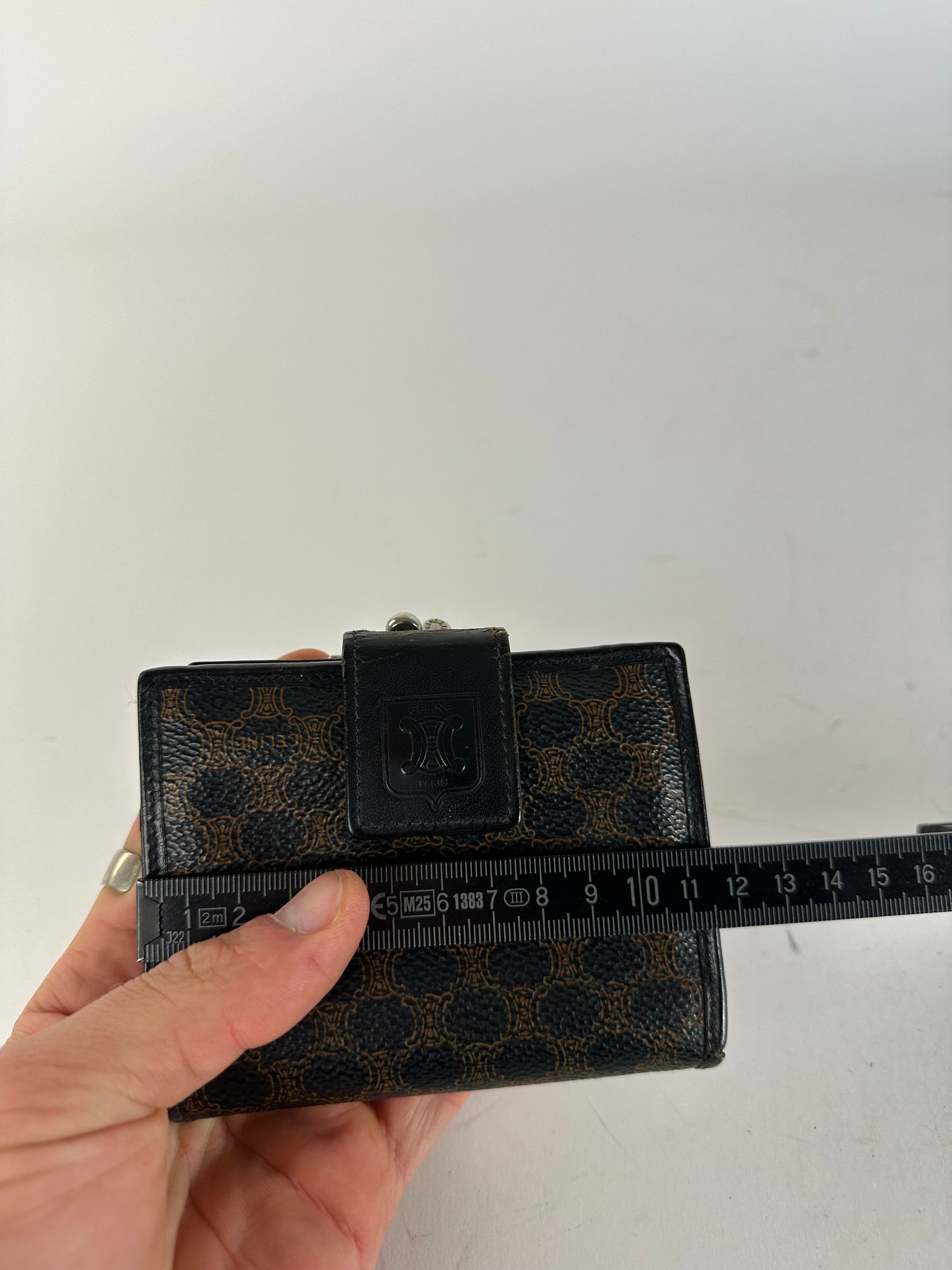 Celine Vintage Paris Triomphe Monogram Leather Wallet Black Brown Size ONE SIZE - 8 Thumbnail
