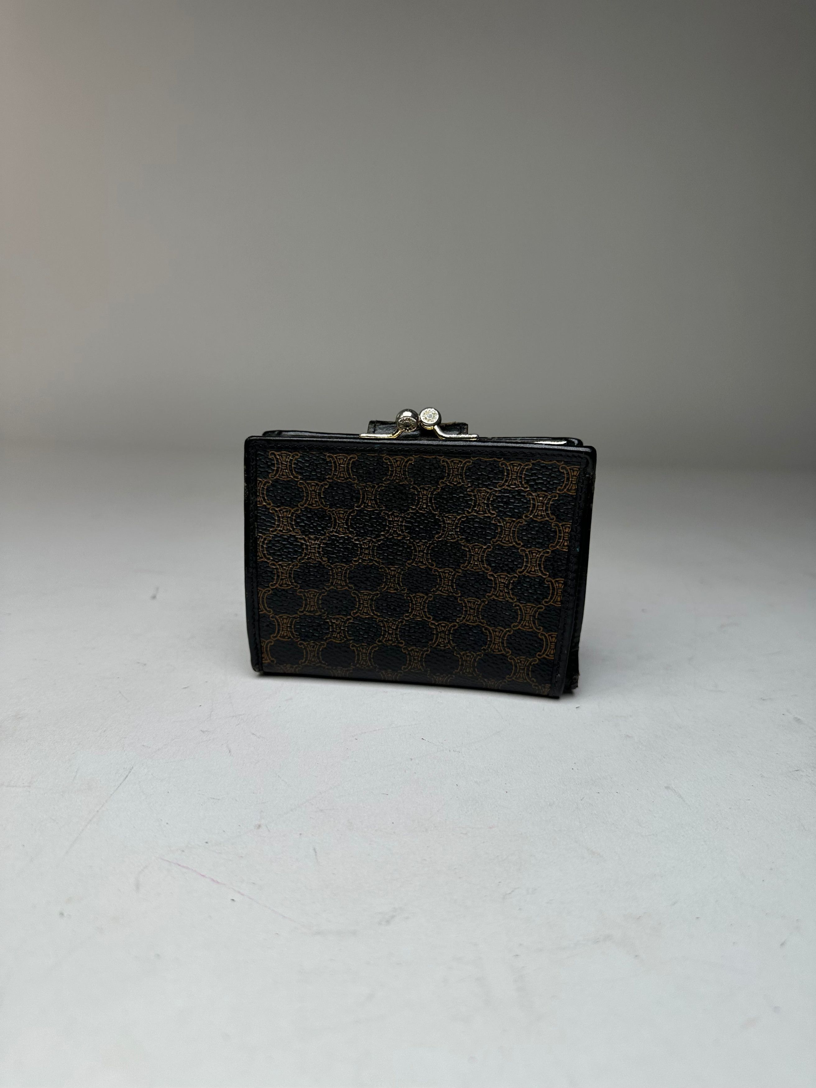 Celine Vintage Paris Triomphe Monogram Leather Wallet Black Brown Size ONE SIZE - 11 Thumbnail
