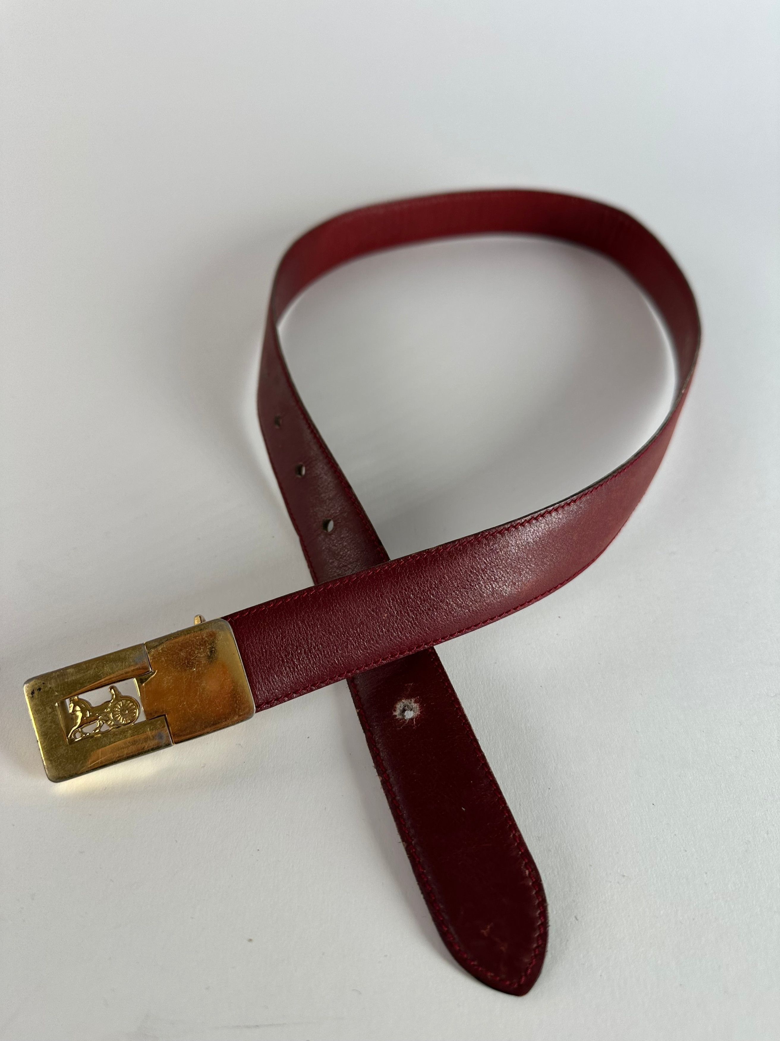 Celine Vintage Paris Leather Belt Burgundy Size ONE SIZE - 7 Thumbnail