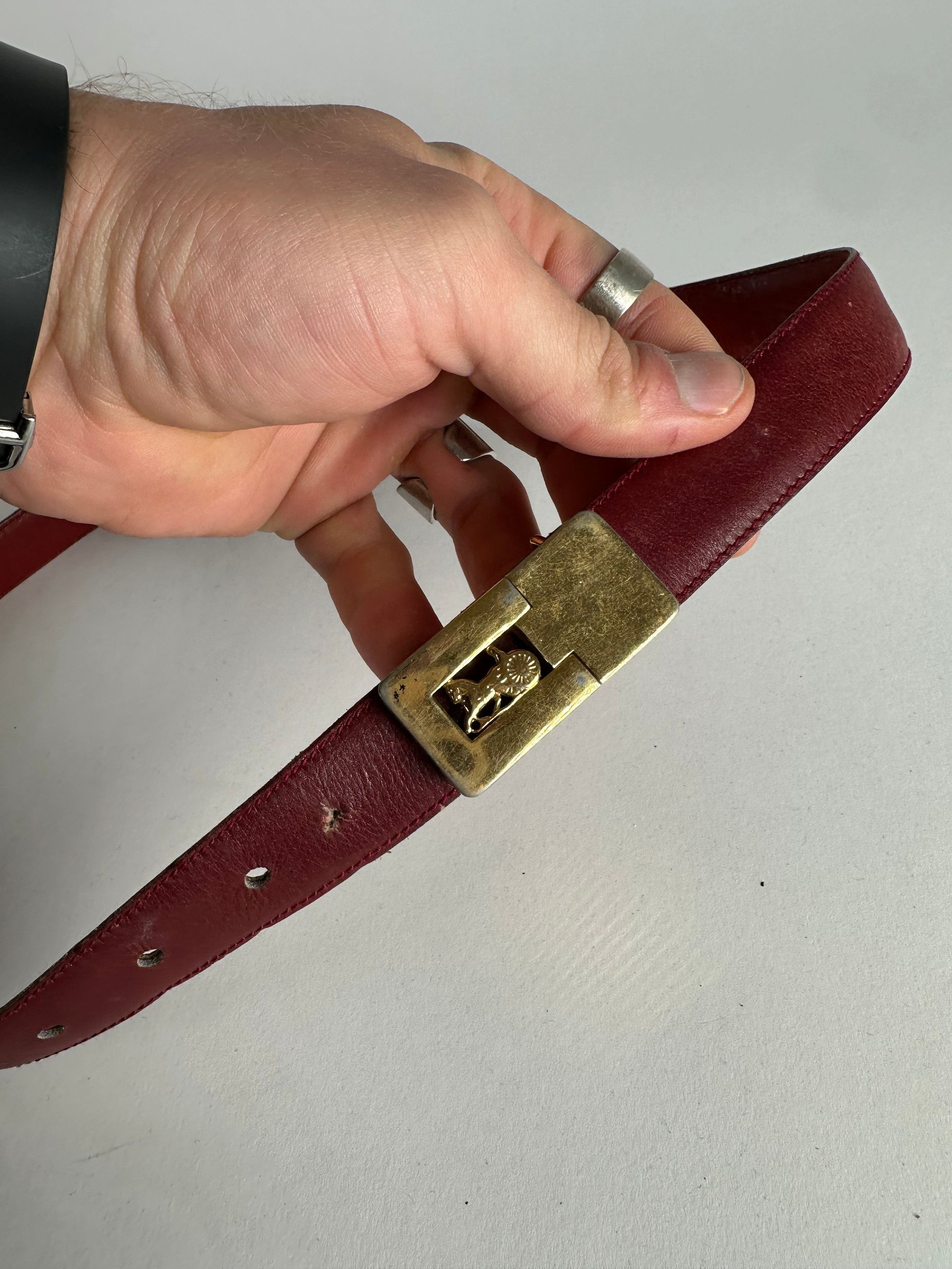 Celine Vintage Paris Leather Belt Burgundy Size ONE SIZE - 2 Thumbnail