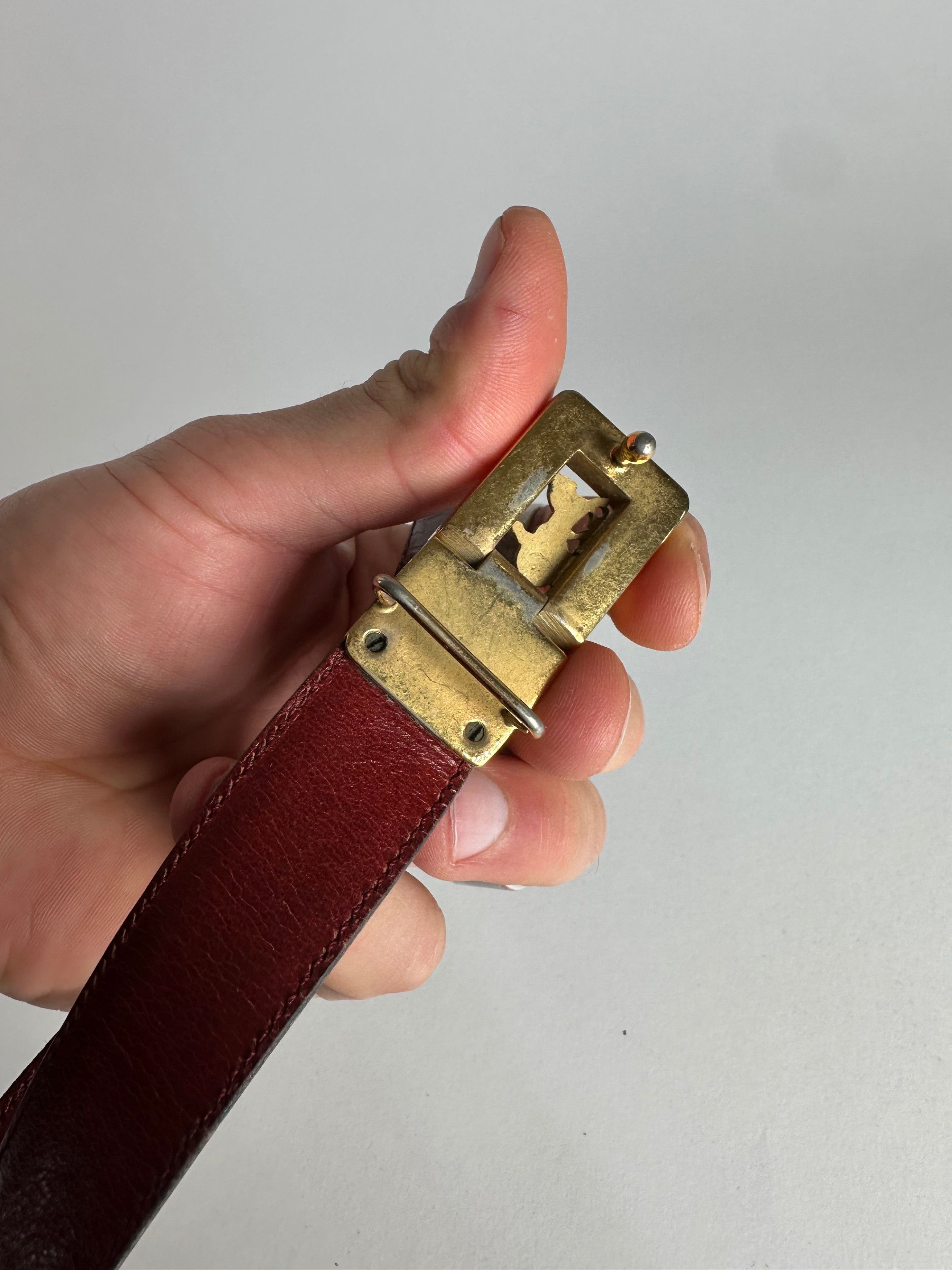 Celine Vintage Paris Leather Belt Burgundy Size ONE SIZE - 3 Thumbnail