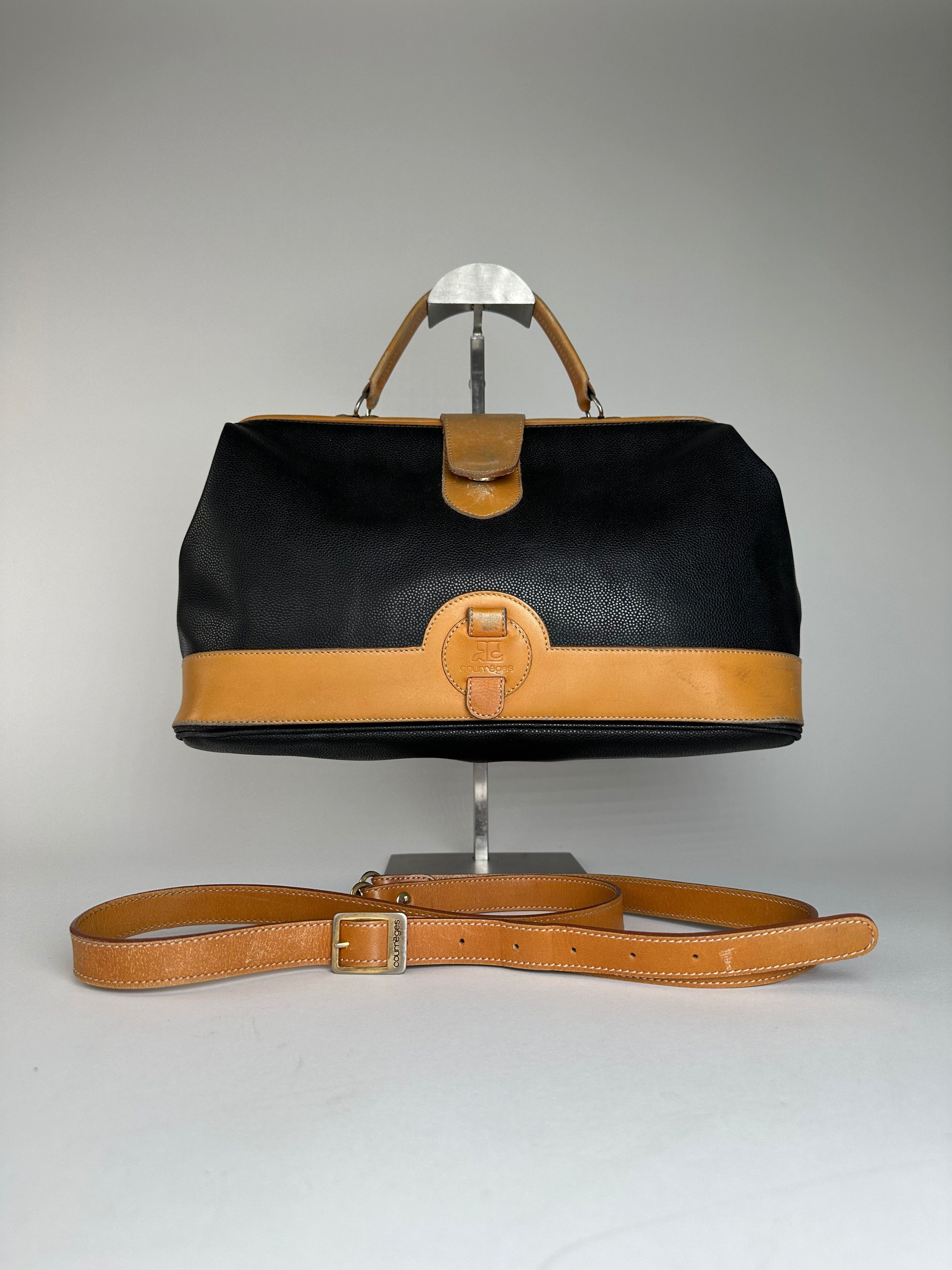 Courreges Vintage Paris Leather 2Way Handbag Black Brown Size ONE SIZE - 7 Thumbnail