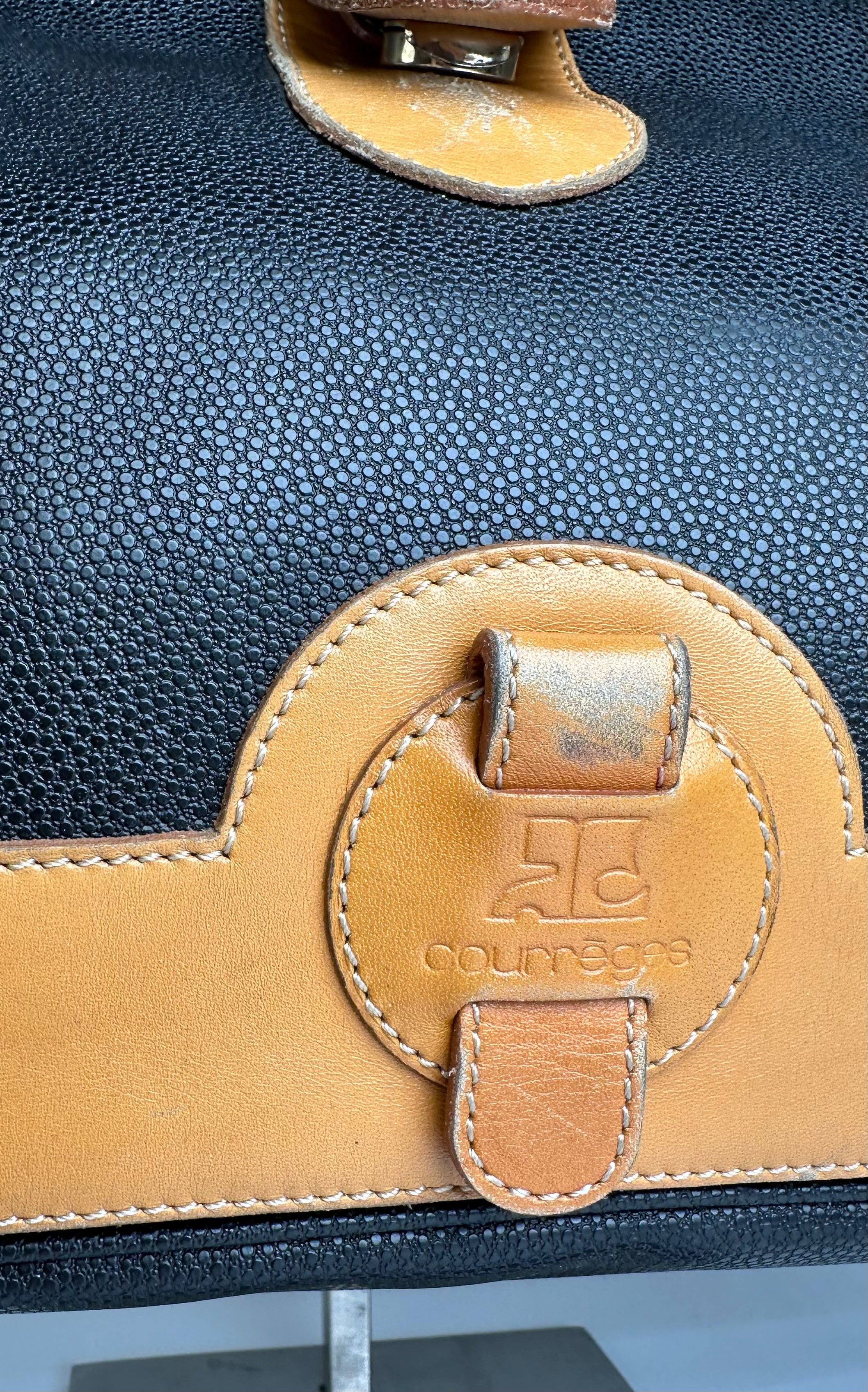 Courreges Vintage Paris Leather 2Way Handbag Black Brown Size ONE SIZE - 10 Thumbnail