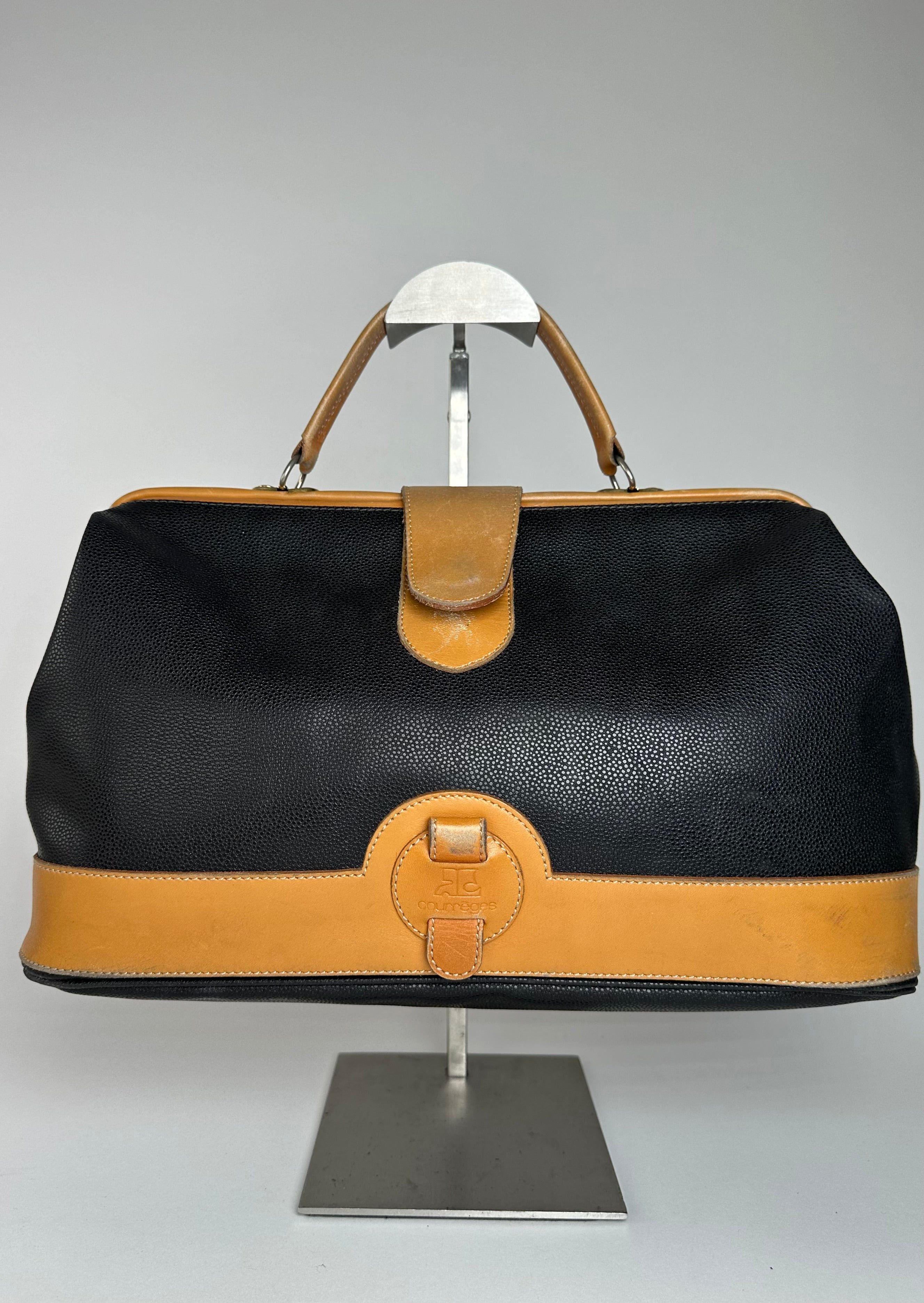 Courreges Vintage Paris Leather 2Way Handbag Black Brown Size ONE SIZE - 11 Thumbnail