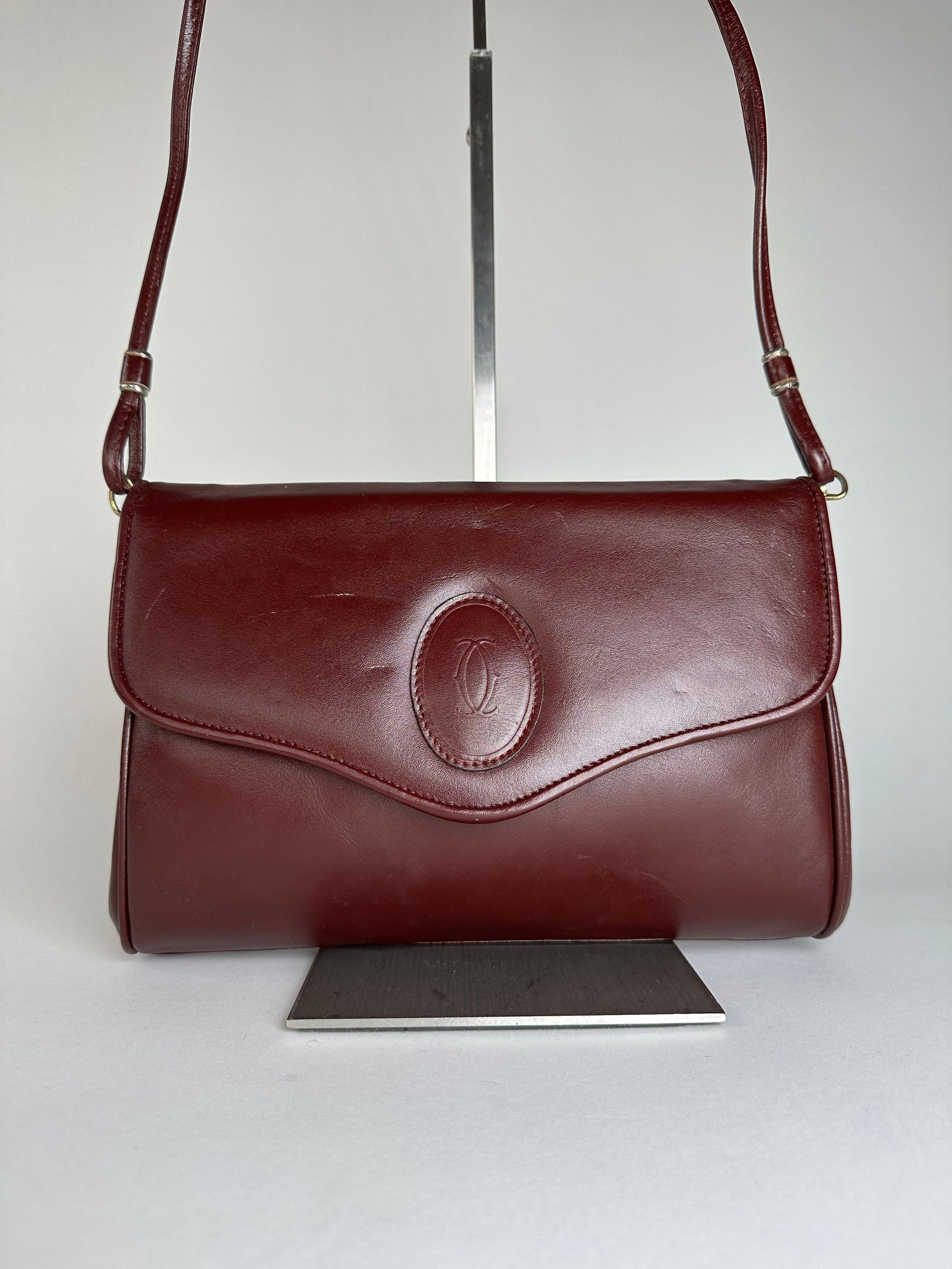 Cartier Vintage Leather Shoulder Bag Burgundy Size ONE SIZE - 9 Thumbnail
