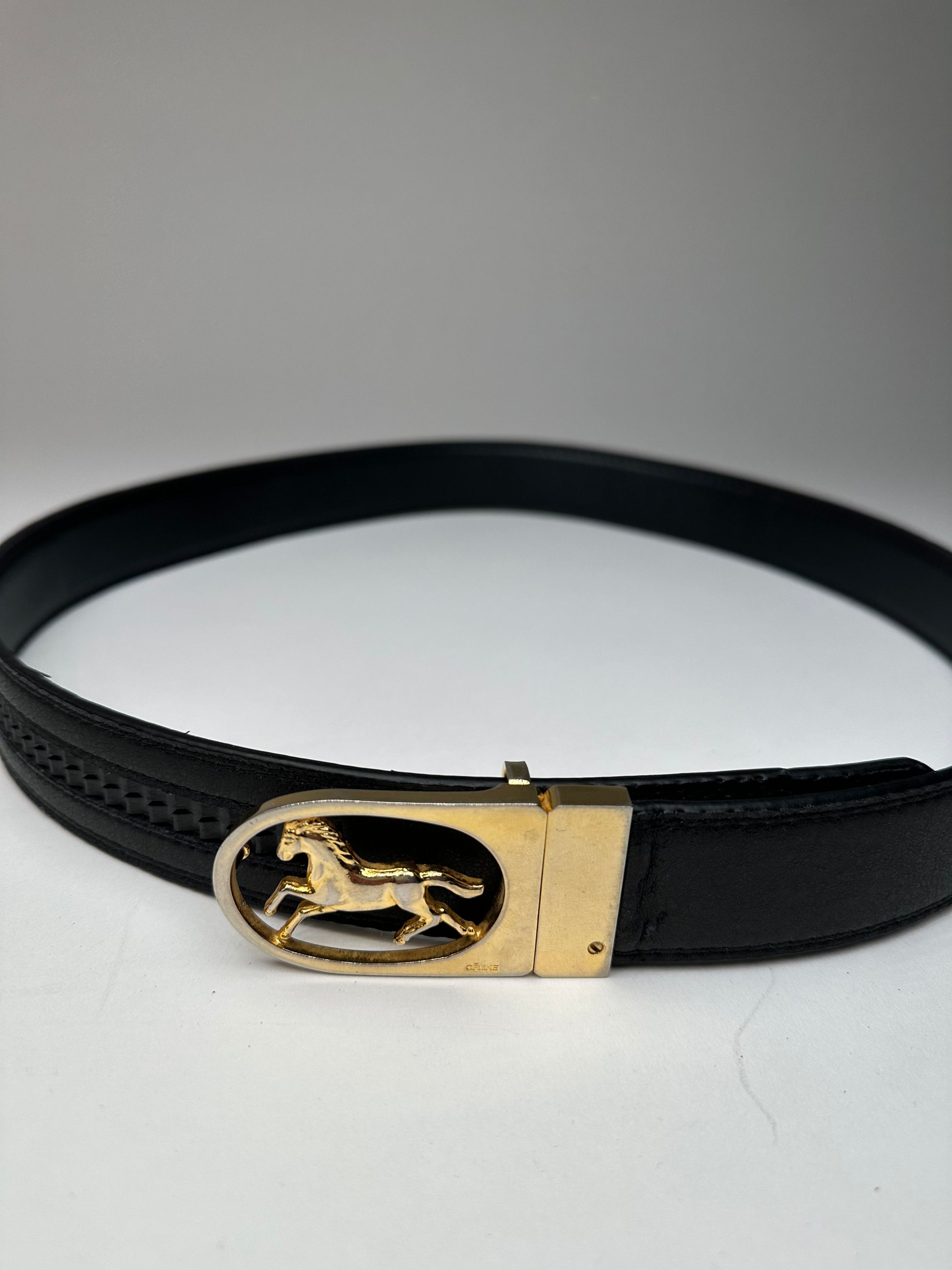 Celine Vintage Paris Carriage Logo Leather Belt Black Size ONE SIZE - 6 Thumbnail