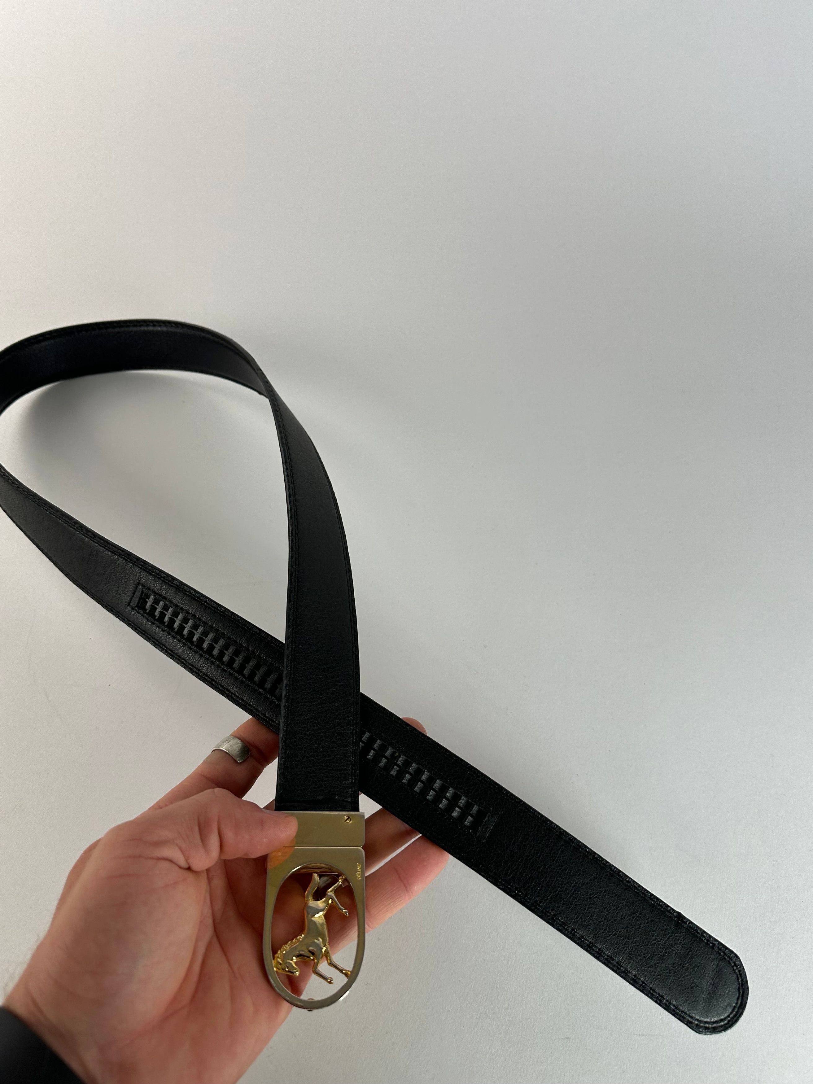 Celine Vintage Paris Carriage Logo Leather Belt Black Size ONE SIZE - 2 Thumbnail