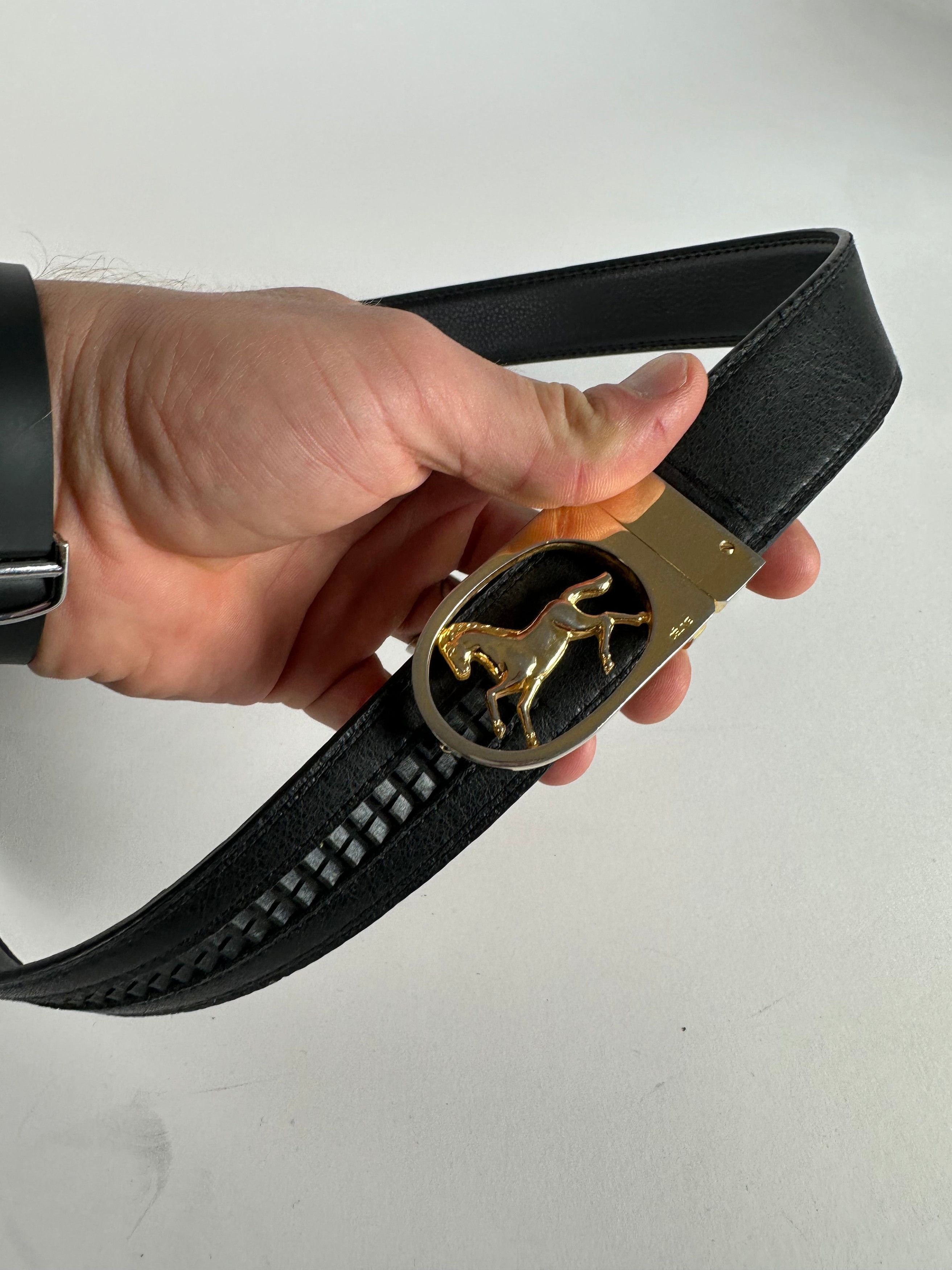 Celine Vintage Paris Carriage Logo Leather Belt Black Size ONE SIZE - 3 Thumbnail