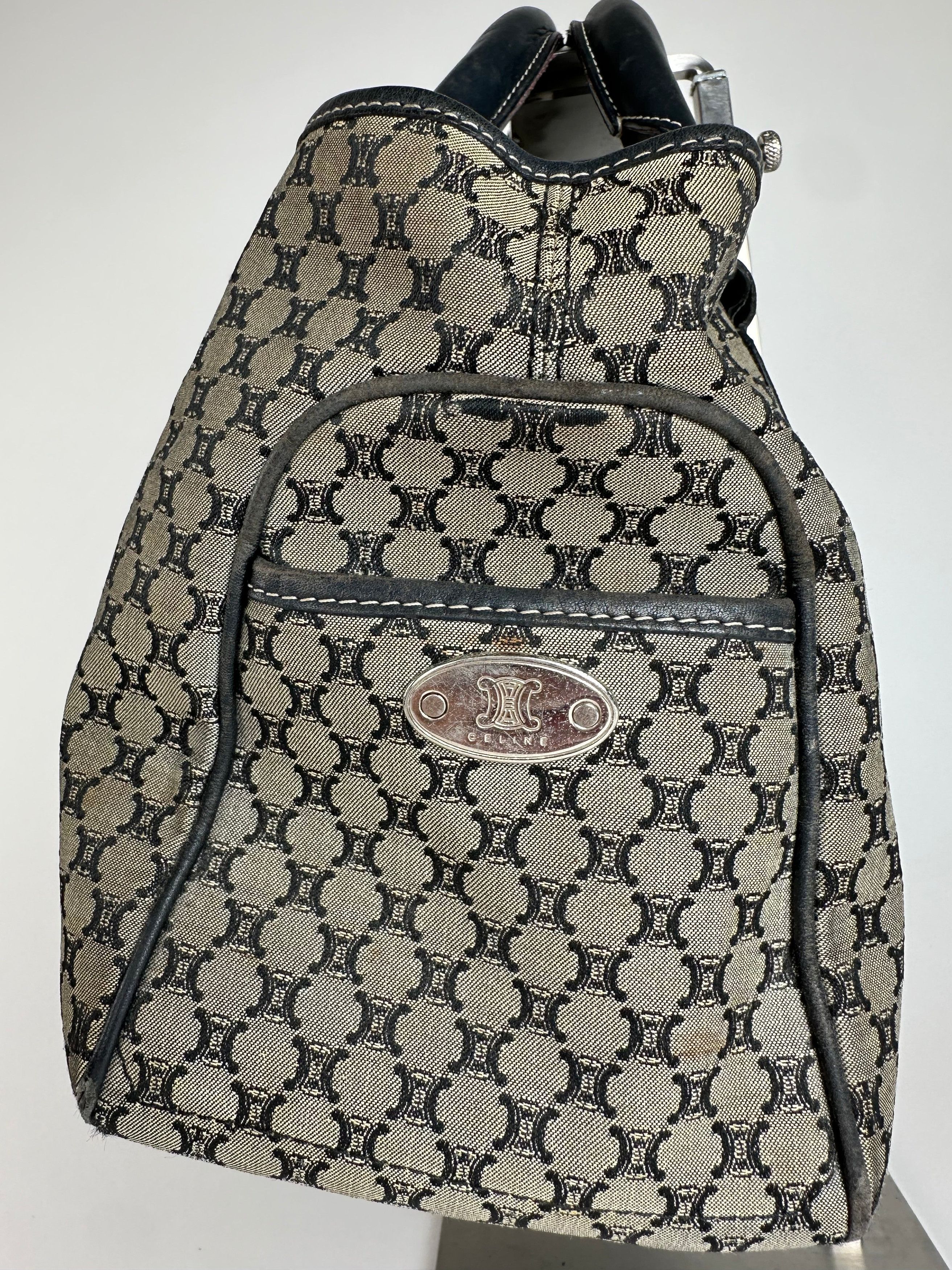 Celine Vintage Triomphe Monogram Boogie Handbag Grey Black Size ONE SIZE - 4 Thumbnail