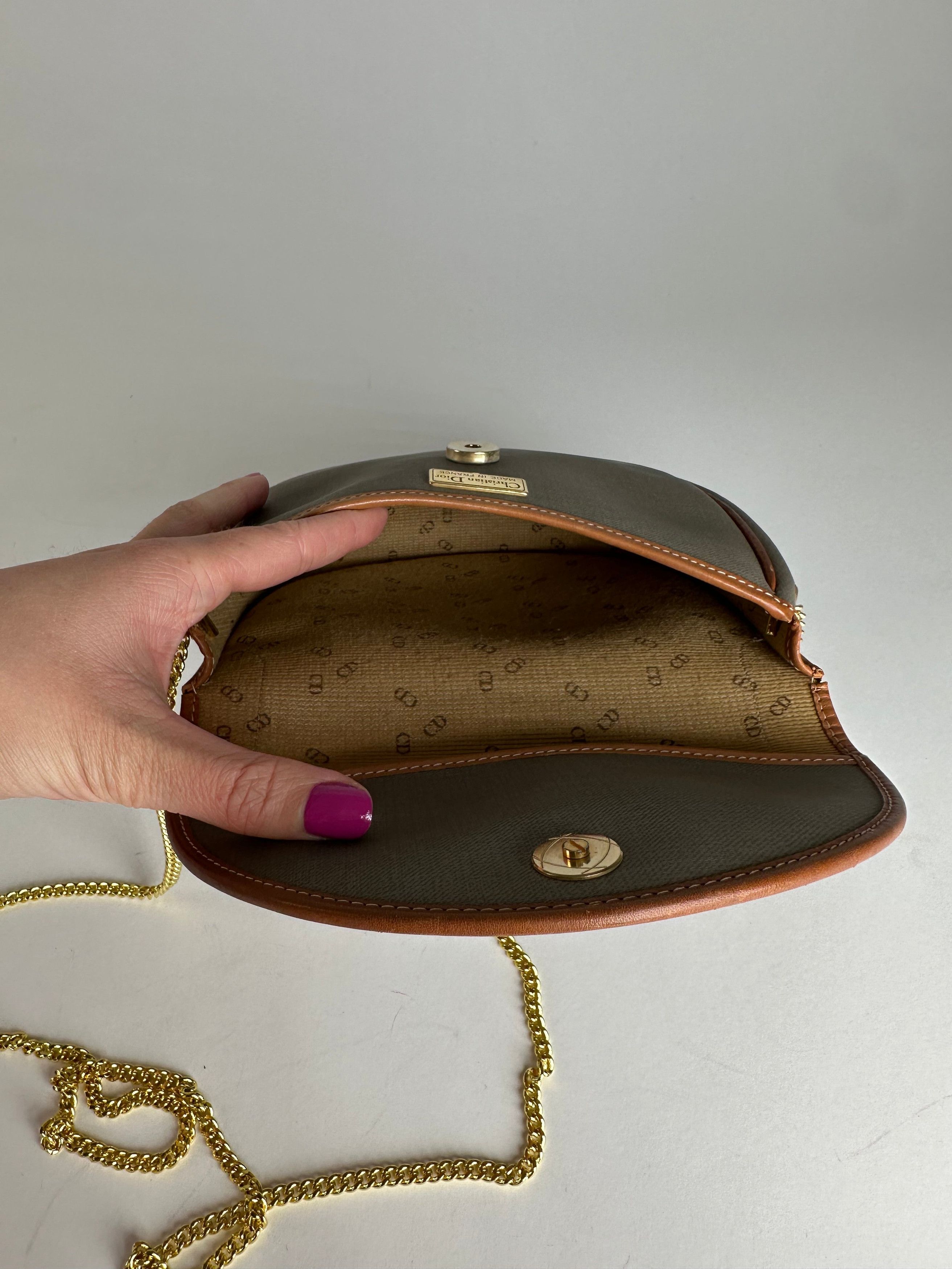 Dior Vintage Leather Canvas Shoulder Bag Grey Brown Size ONE SIZE - 13 Thumbnail