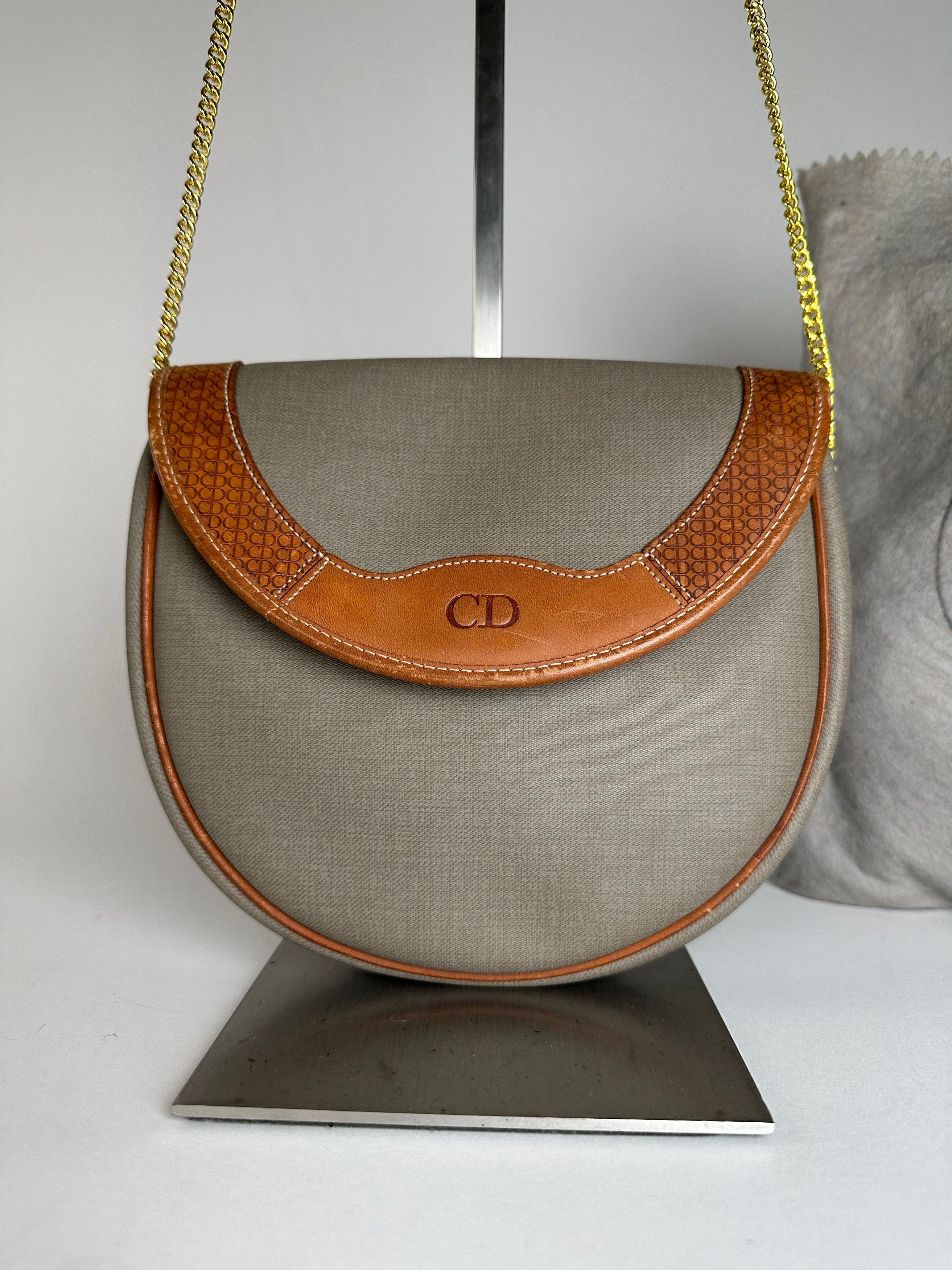Dior Vintage Leather Canvas Shoulder Bag Grey Brown Size ONE SIZE - 14 Thumbnail
