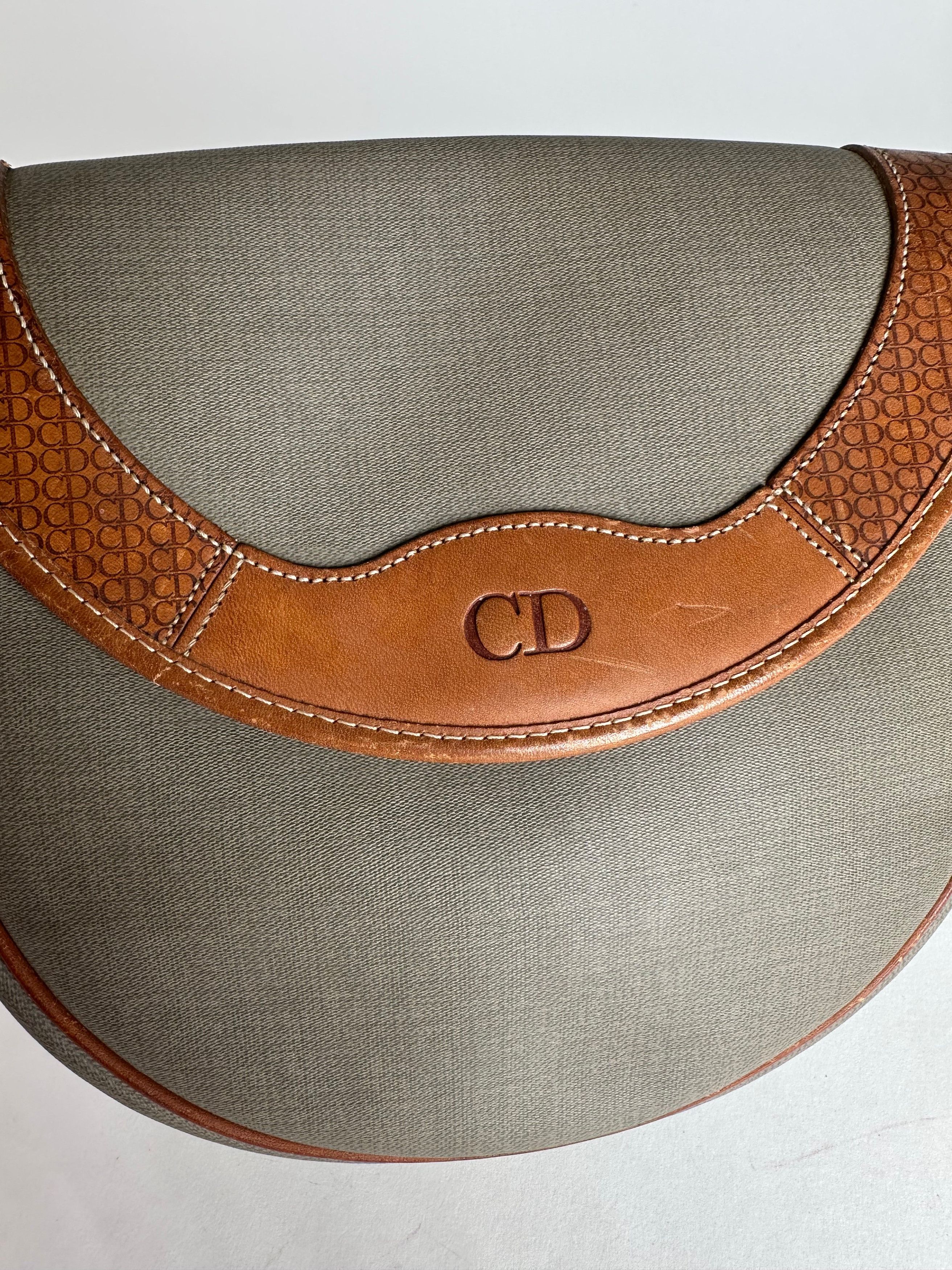 Dior Vintage Leather Canvas Shoulder Bag Grey Brown Size ONE SIZE - 9 Thumbnail
