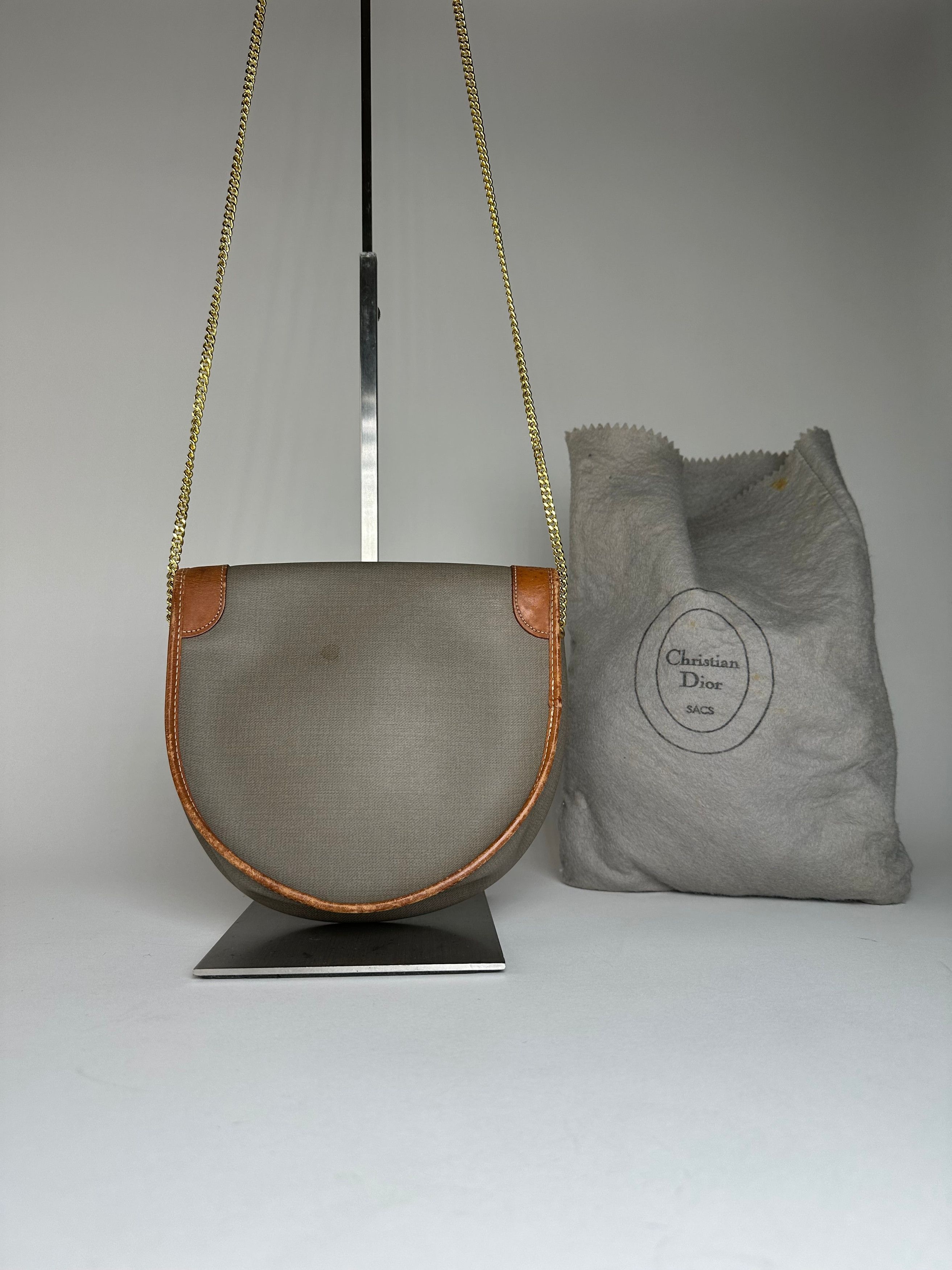Dior Vintage Leather Canvas Shoulder Bag Grey Brown Size ONE SIZE - 2 Thumbnail