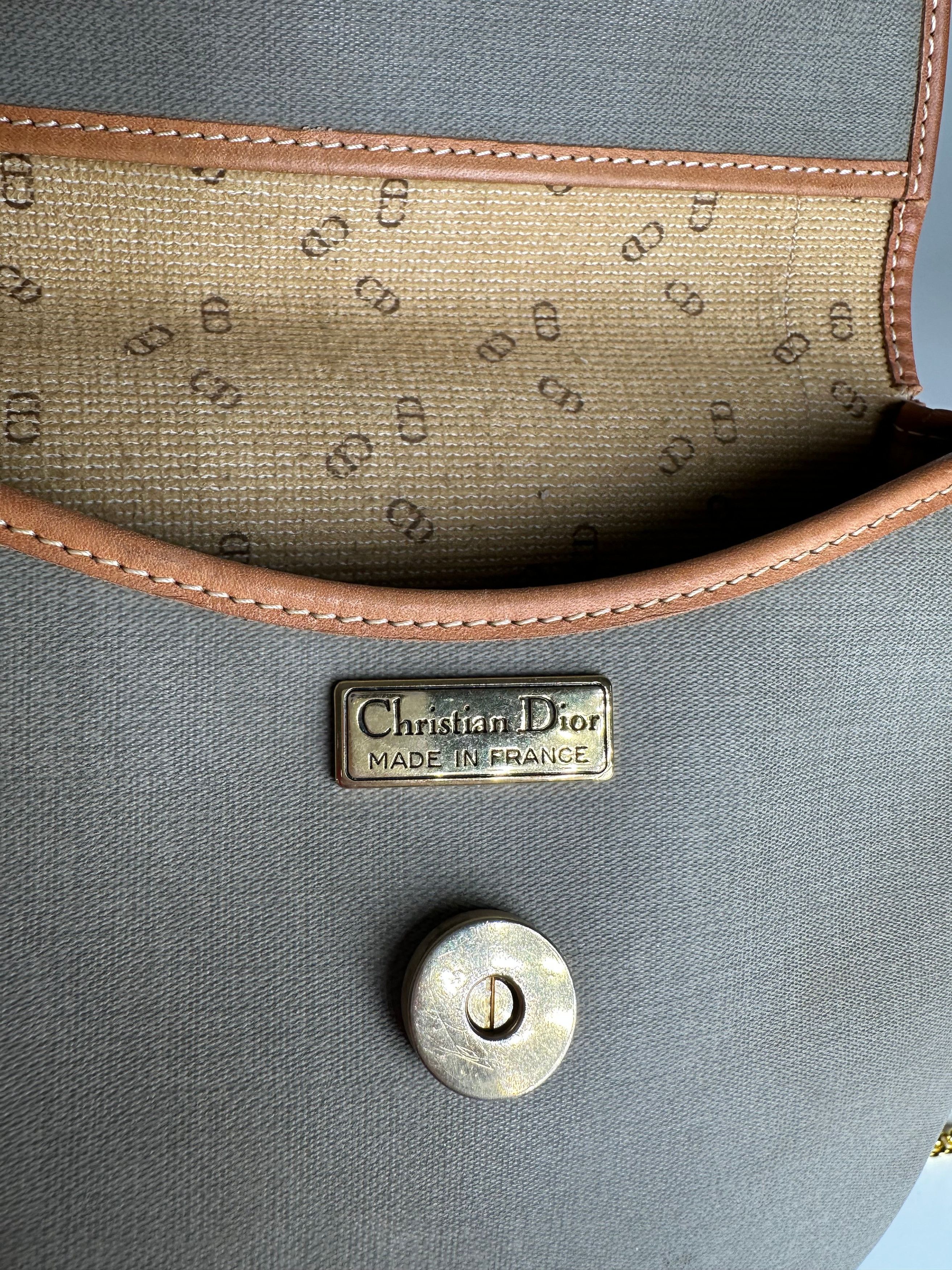 Dior Vintage Leather Canvas Shoulder Bag Grey Brown Size ONE SIZE - 5 Thumbnail