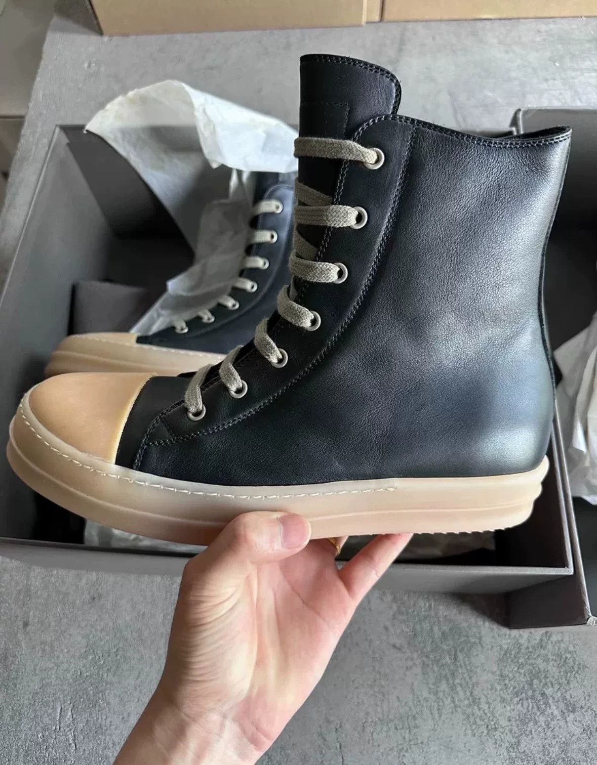 Rick Owens Rick Owens Leather Hitop Sneakers 8.5 Men Size US 8.5 / EU 41-42 - 3 Thumbnail