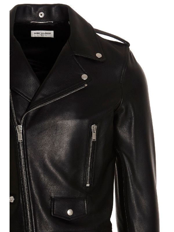 Saint Laurent Paris motorcycle jacket in plunged lambskin Size US L / EU 52-54 / 3 - 3 Thumbnail
