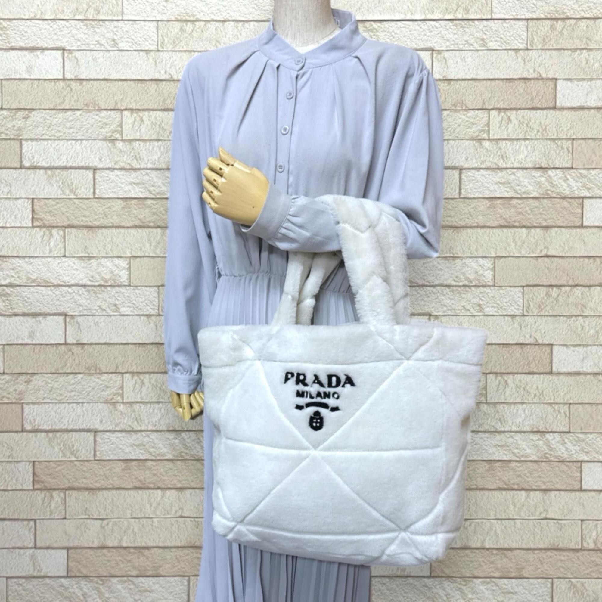 Prada Prada Quilted Shearling Tote Bag, Handbag, Mouton, 1BG427 White, Women's PRADA Size ONE SIZE - 2 Thumbnail