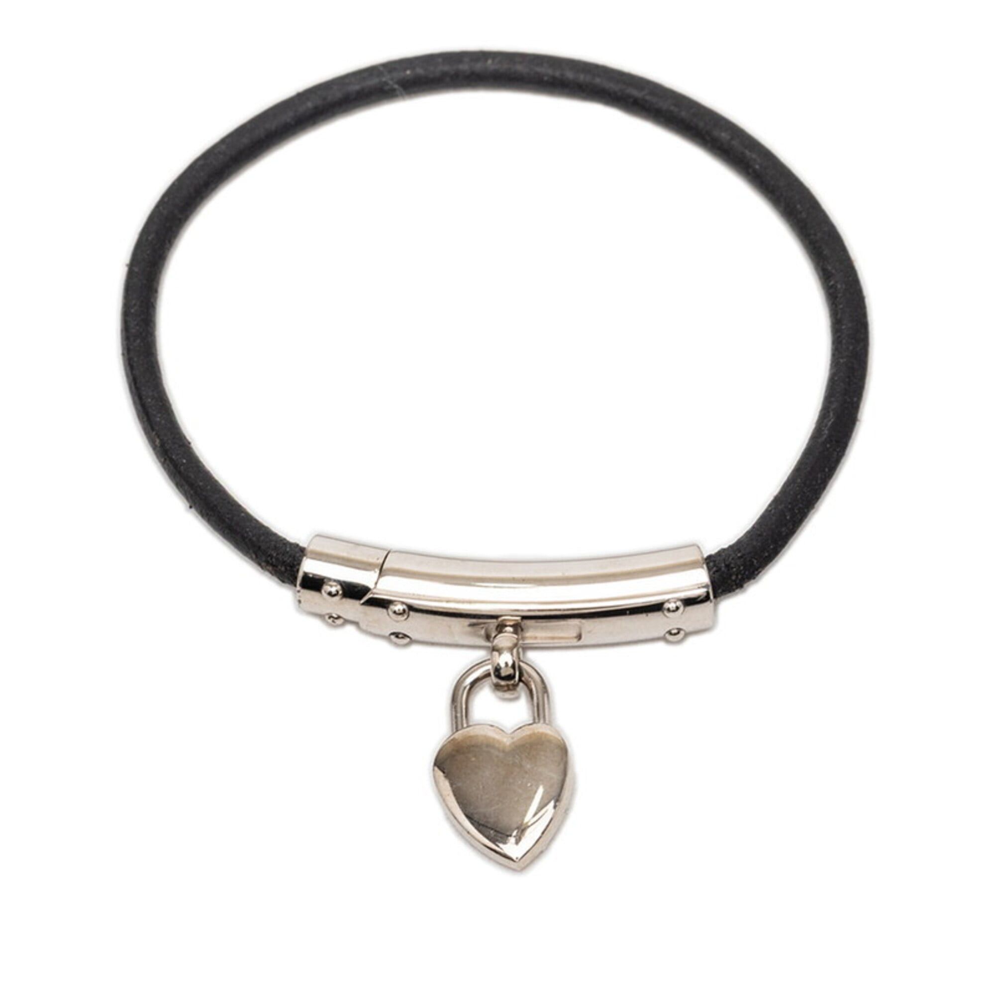 Hermes Hermes Viviride Heart Padlock Bracelet, Silver, Black Metal Leather, Women's HERMES Size ONE SIZE - 2 Thumbnail