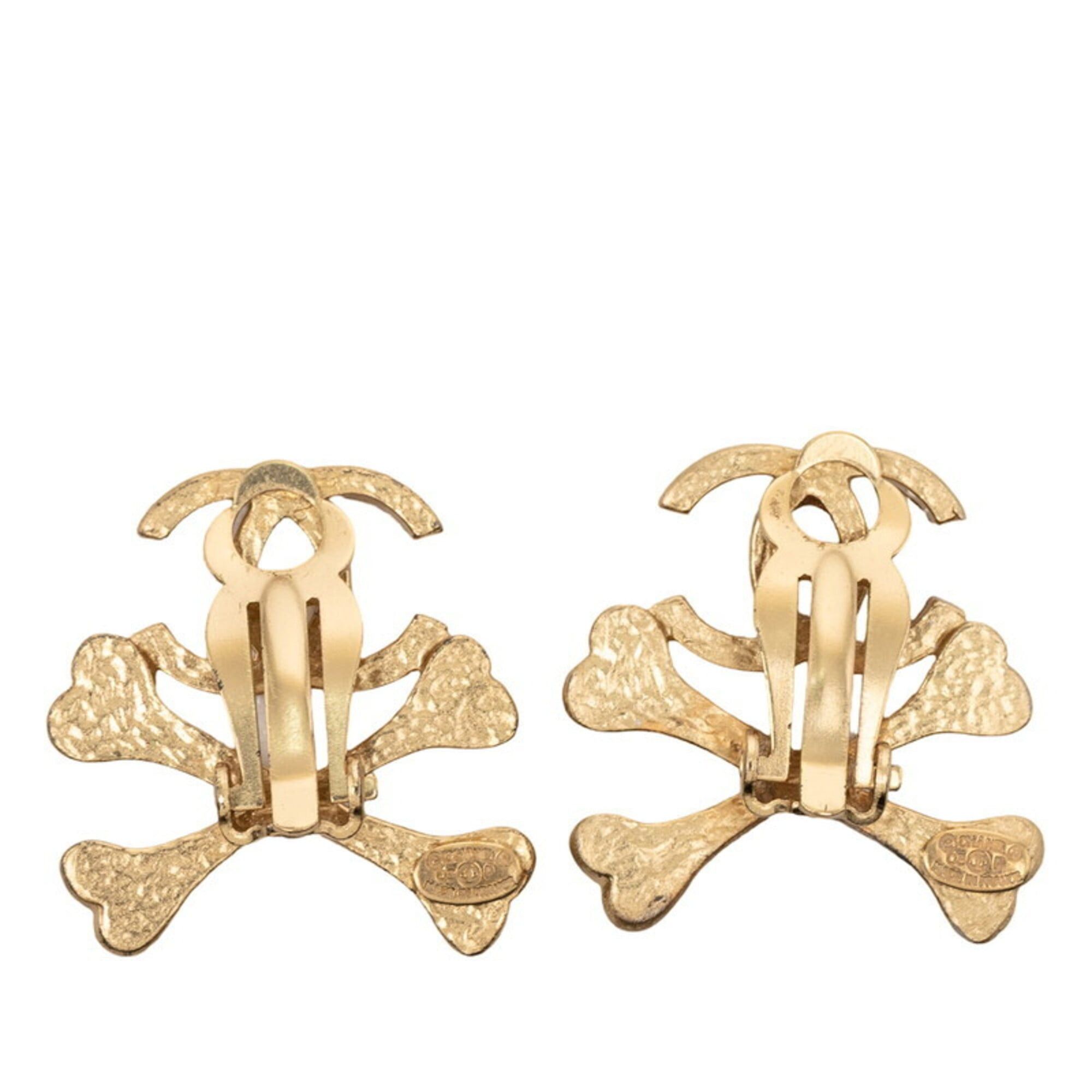 Chanel Chanel Coco Mark Bone Earrings, Gold Beige Plated, Women's CHANEL Size ONE SIZE - 2 Thumbnail
