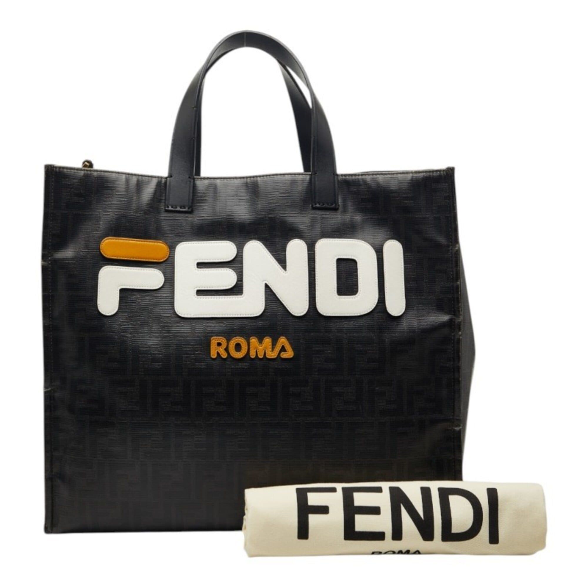 Fendi Fendi Mania Zucca x Fila Collaboration Tote Bag 8BH357 Black Leather Wool Women's FENDI Size ONE SIZE - 13 Thumbnail