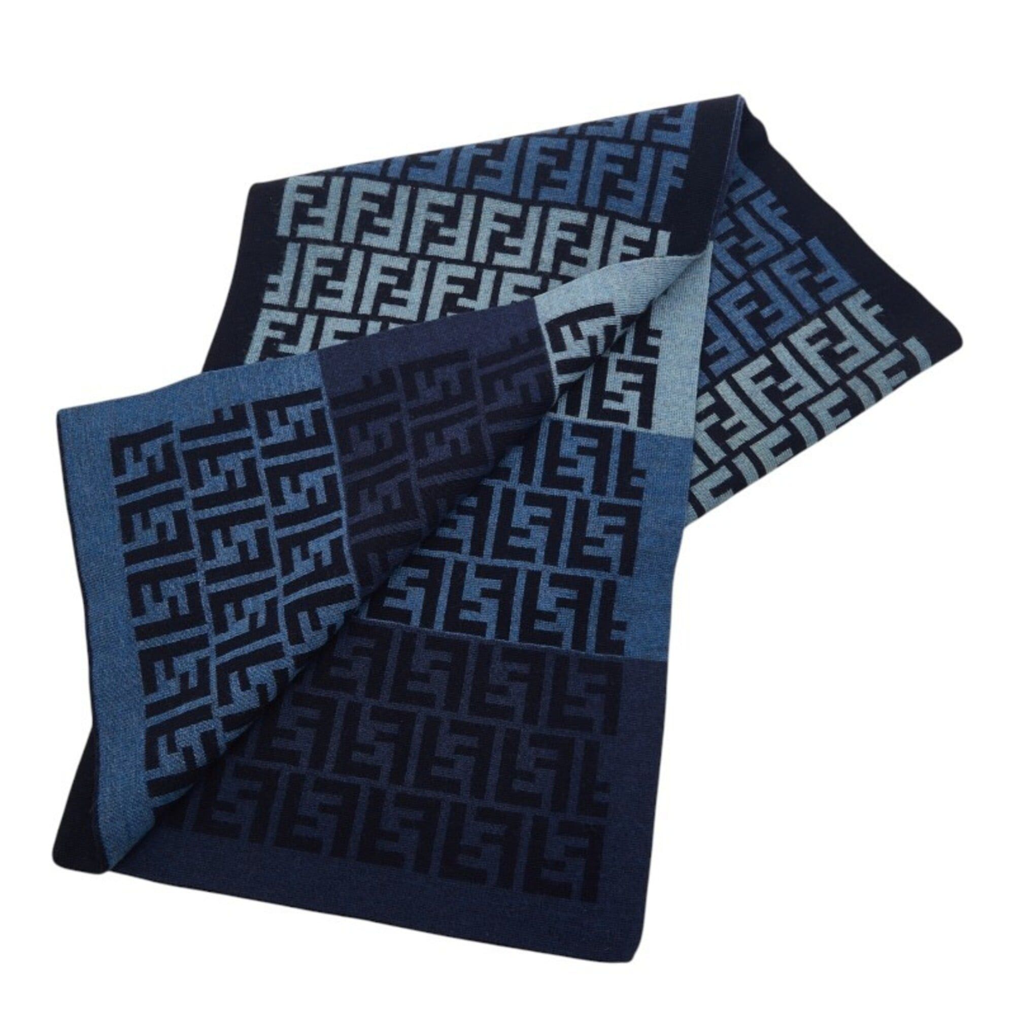 Fendi Fendi Zucca FF Logo Scarf, Navy Wool, Women's FENDI Size ONE SIZE - 2 Thumbnail